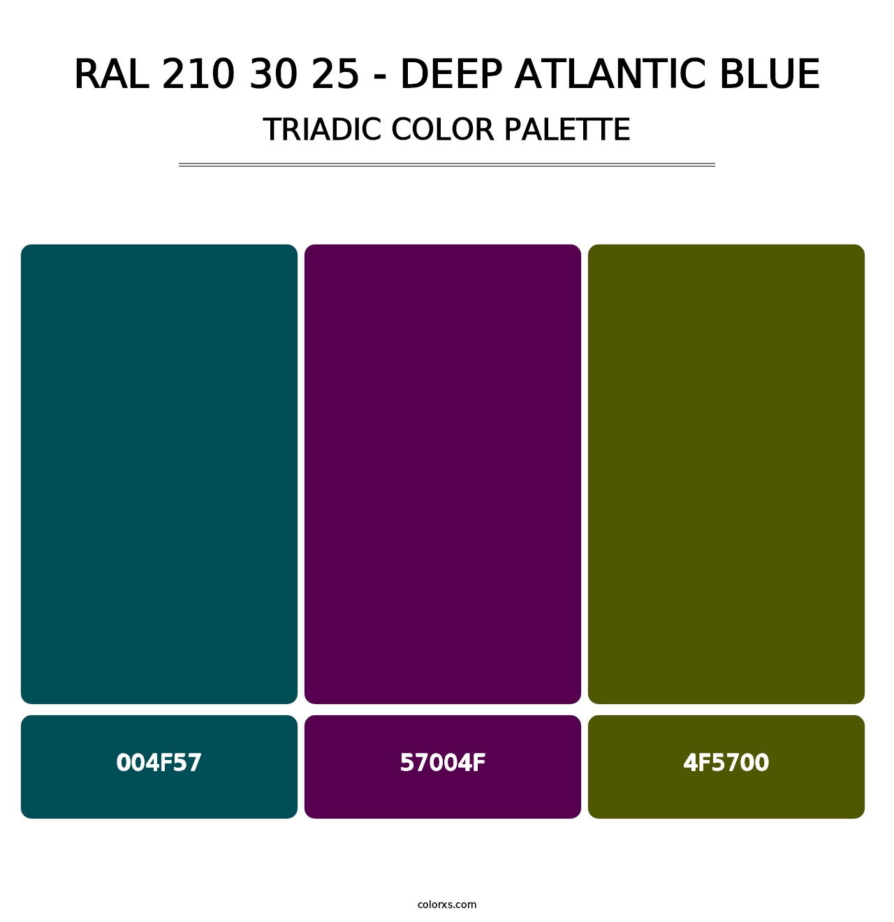 RAL 210 30 25 - Deep Atlantic Blue - Triadic Color Palette