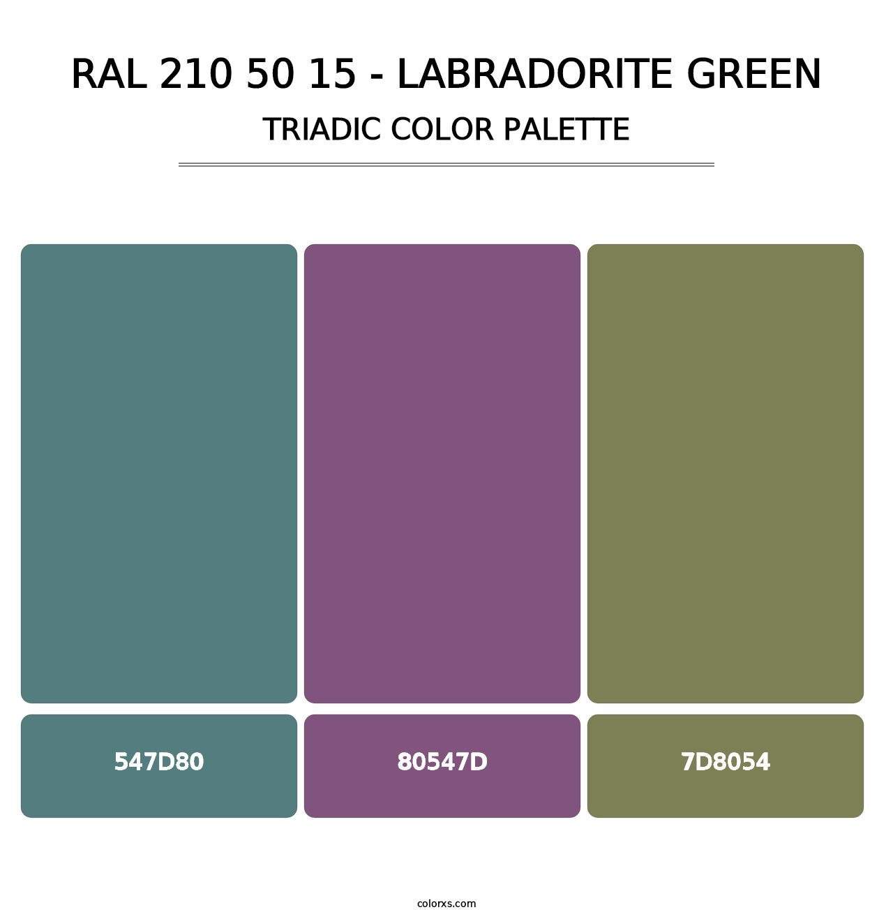 RAL 210 50 15 - Labradorite Green - Triadic Color Palette