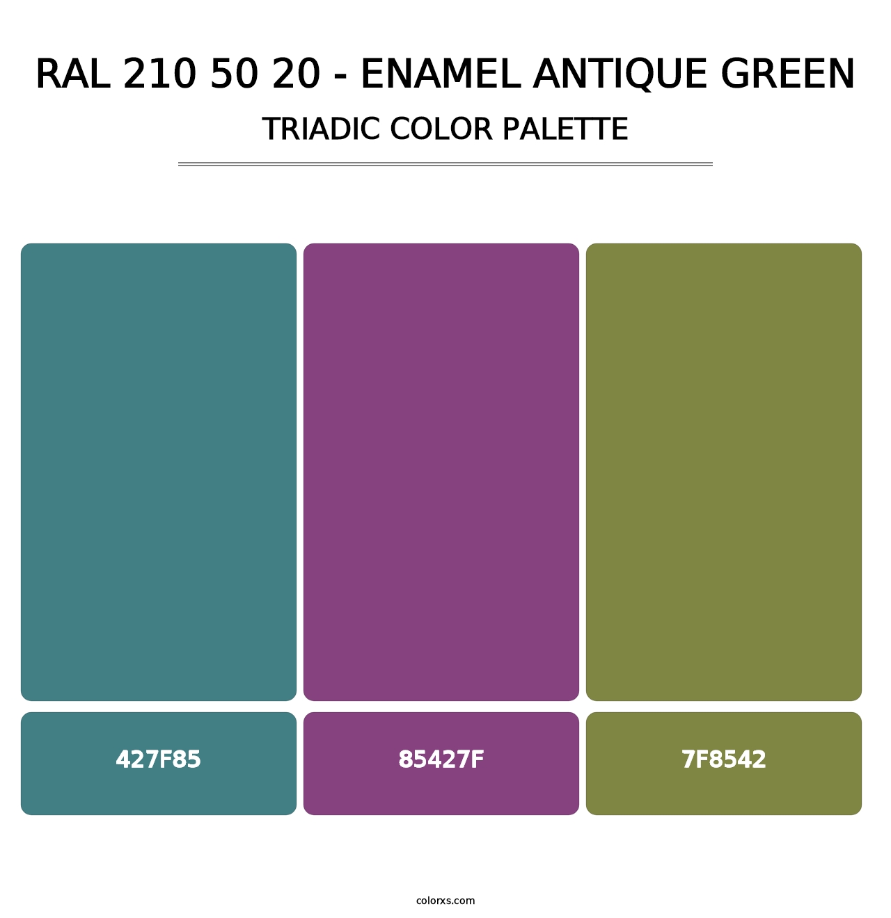 RAL 210 50 20 - Enamel Antique Green - Triadic Color Palette