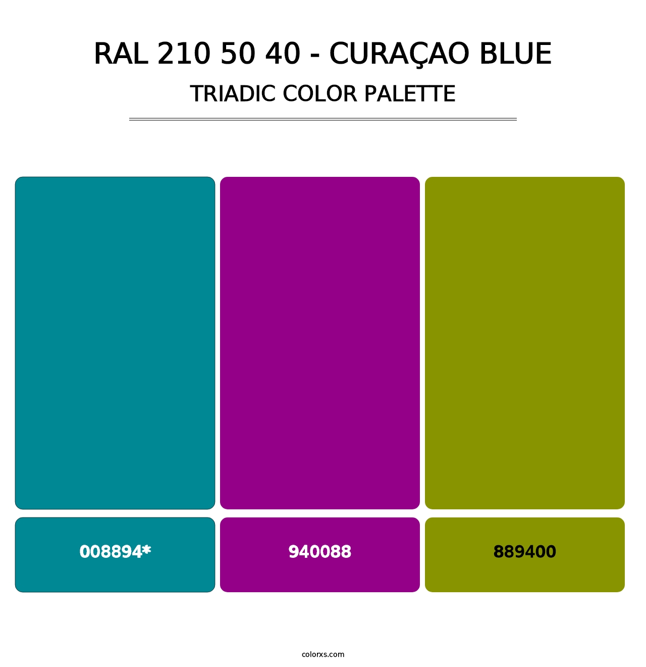 RAL 210 50 40 - Curaçao Blue - Triadic Color Palette