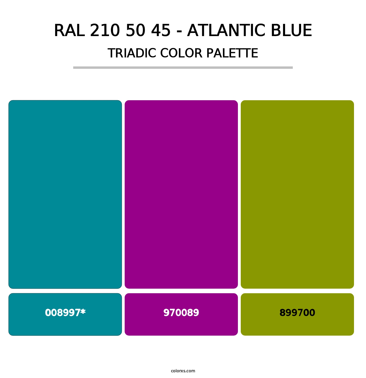 RAL 210 50 45 - Atlantic Blue - Triadic Color Palette