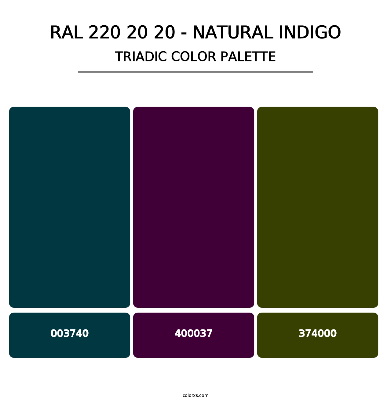 RAL 220 20 20 - Natural Indigo - Triadic Color Palette