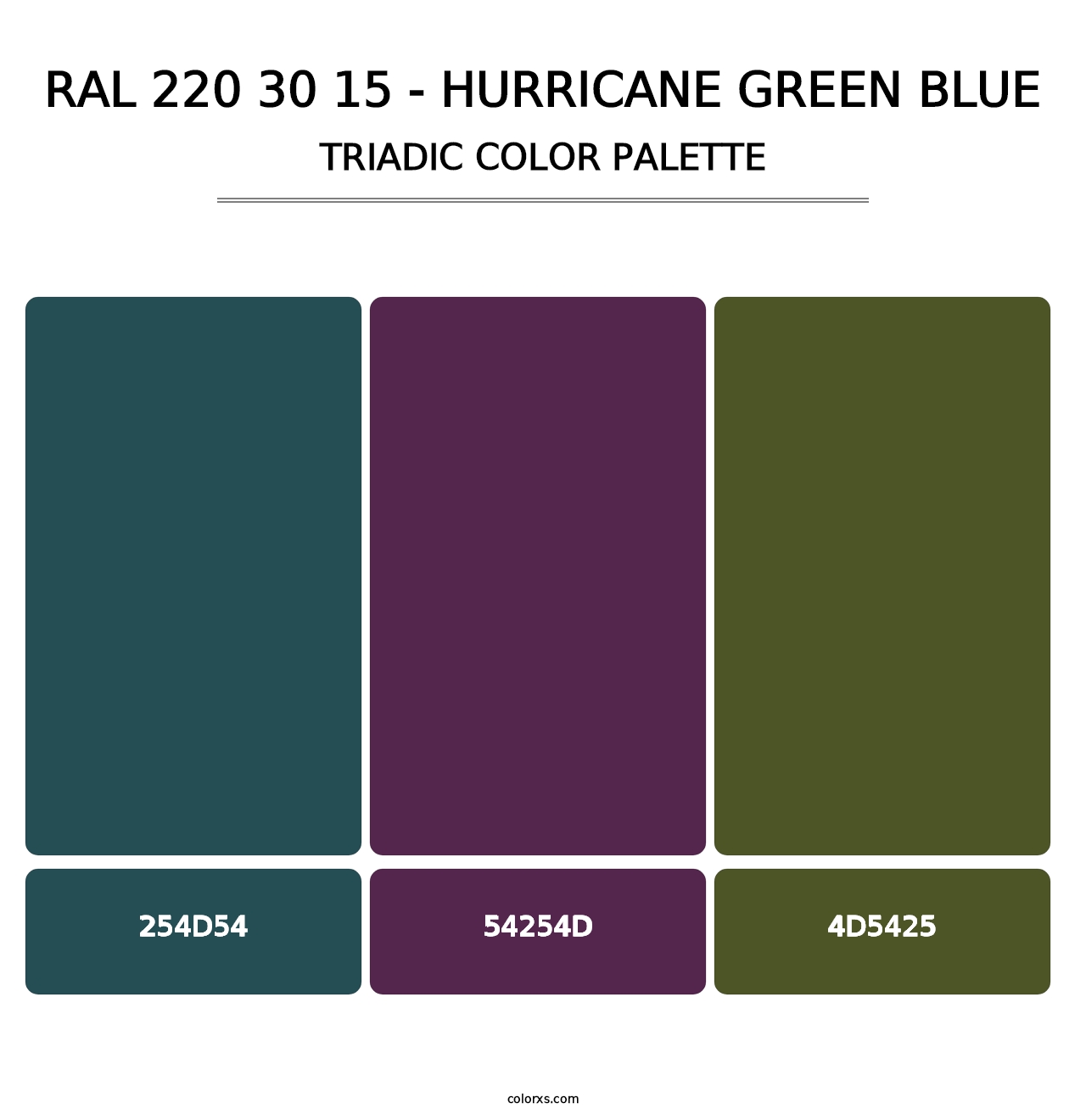 RAL 220 30 15 - Hurricane Green Blue - Triadic Color Palette