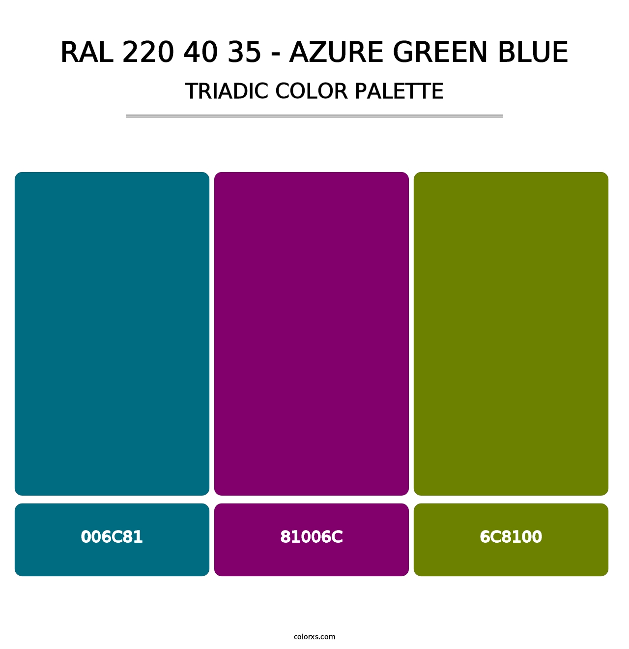 RAL 220 40 35 - Azure Green Blue - Triadic Color Palette