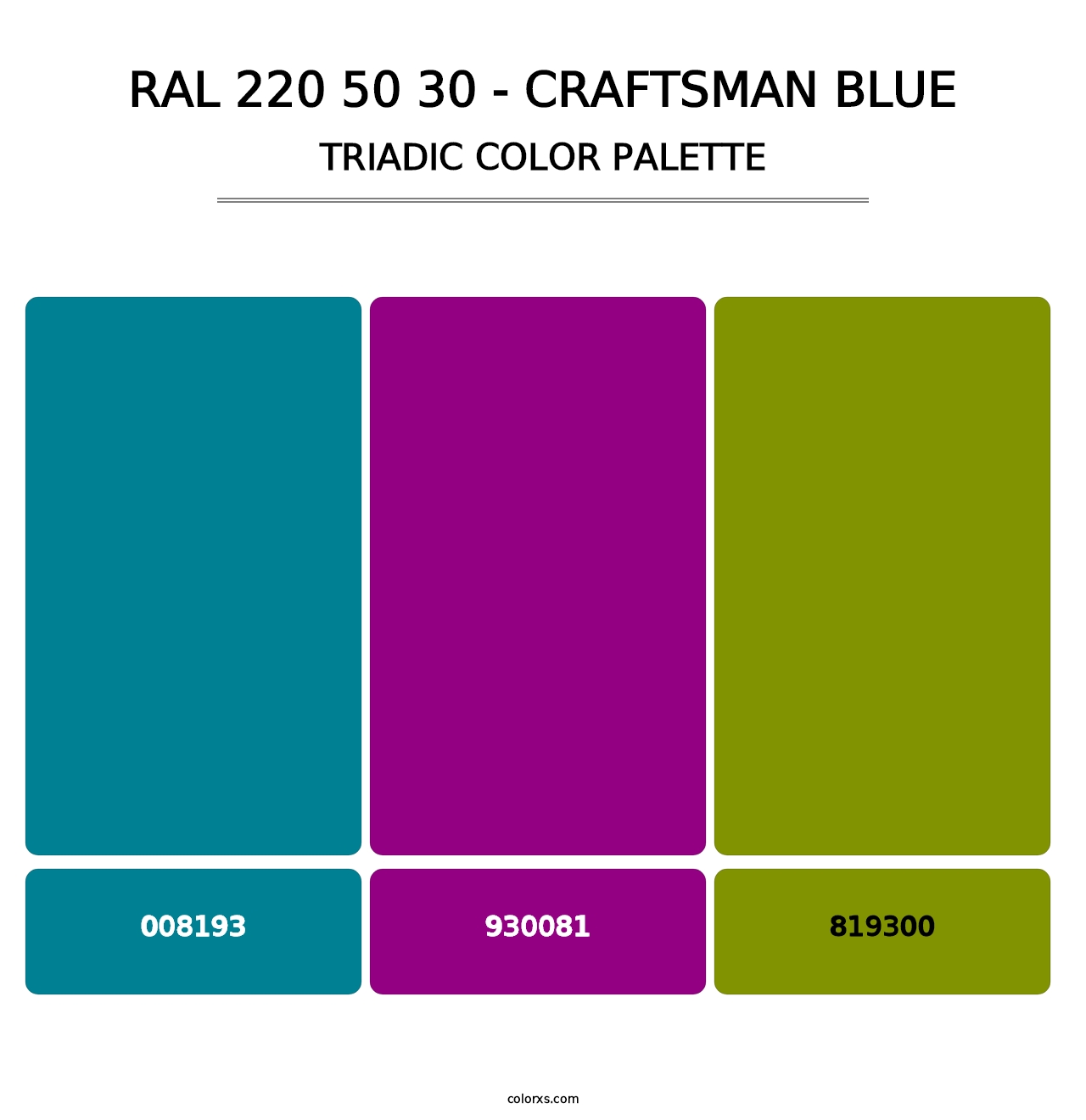 RAL 220 50 30 - Craftsman Blue - Triadic Color Palette