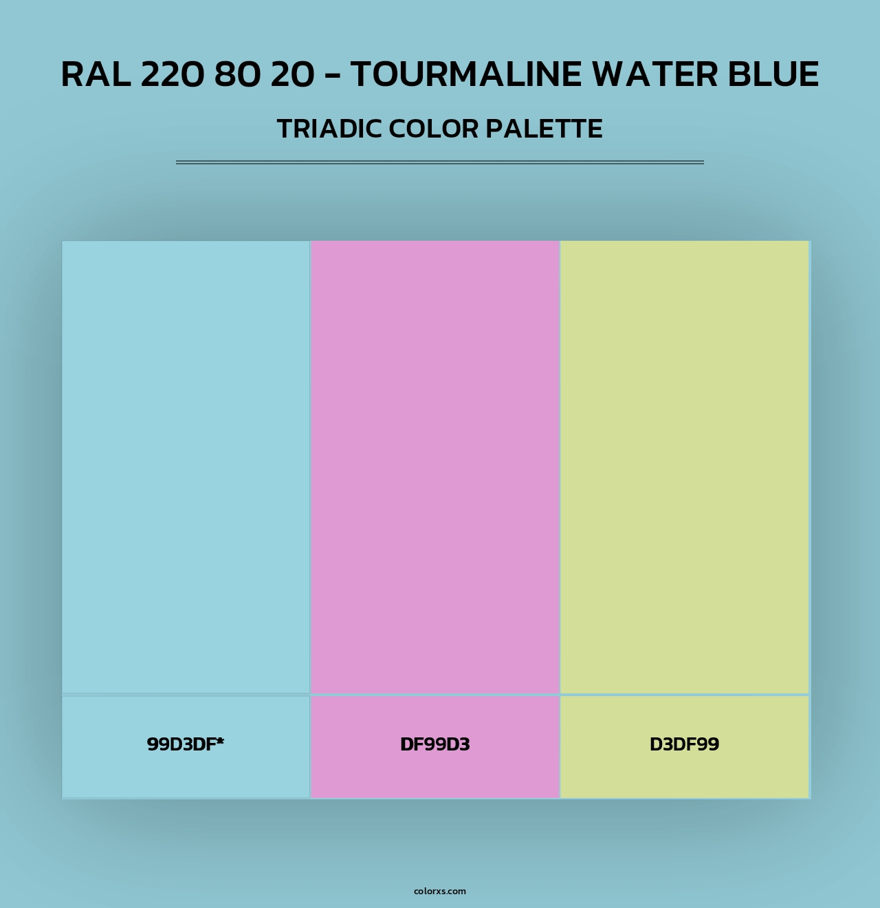 RAL 220 80 20 - Tourmaline Water Blue - Triadic Color Palette