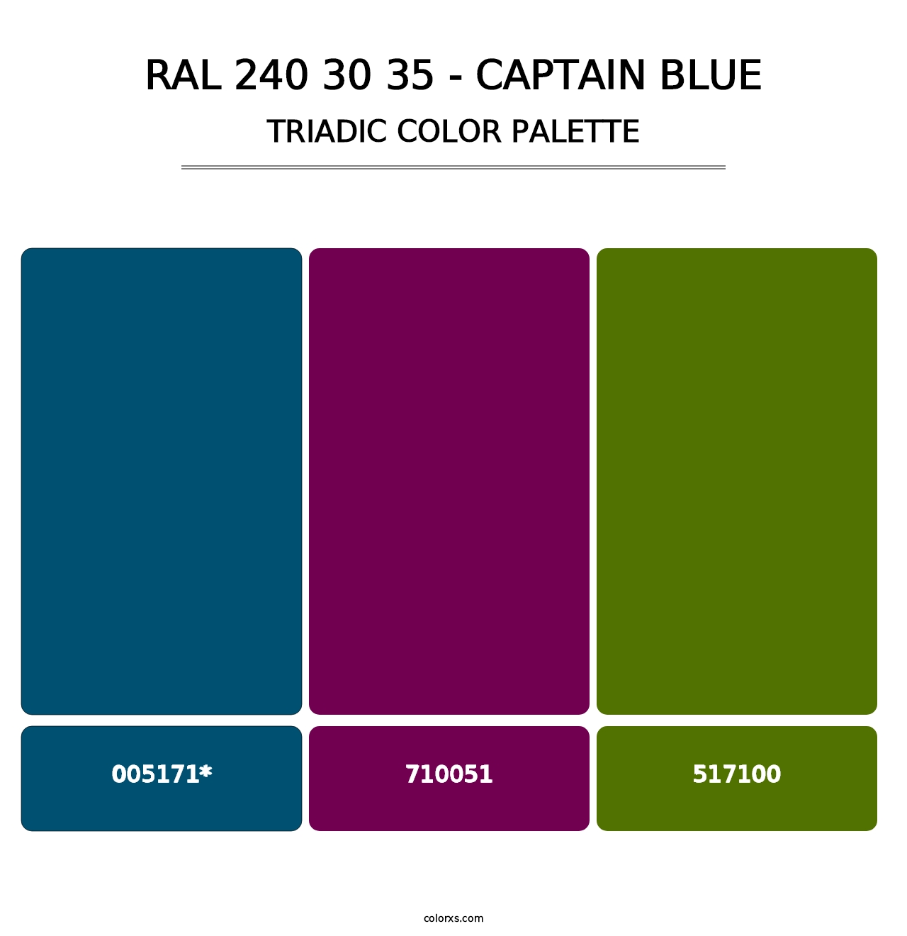 RAL 240 30 35 - Captain Blue - Triadic Color Palette