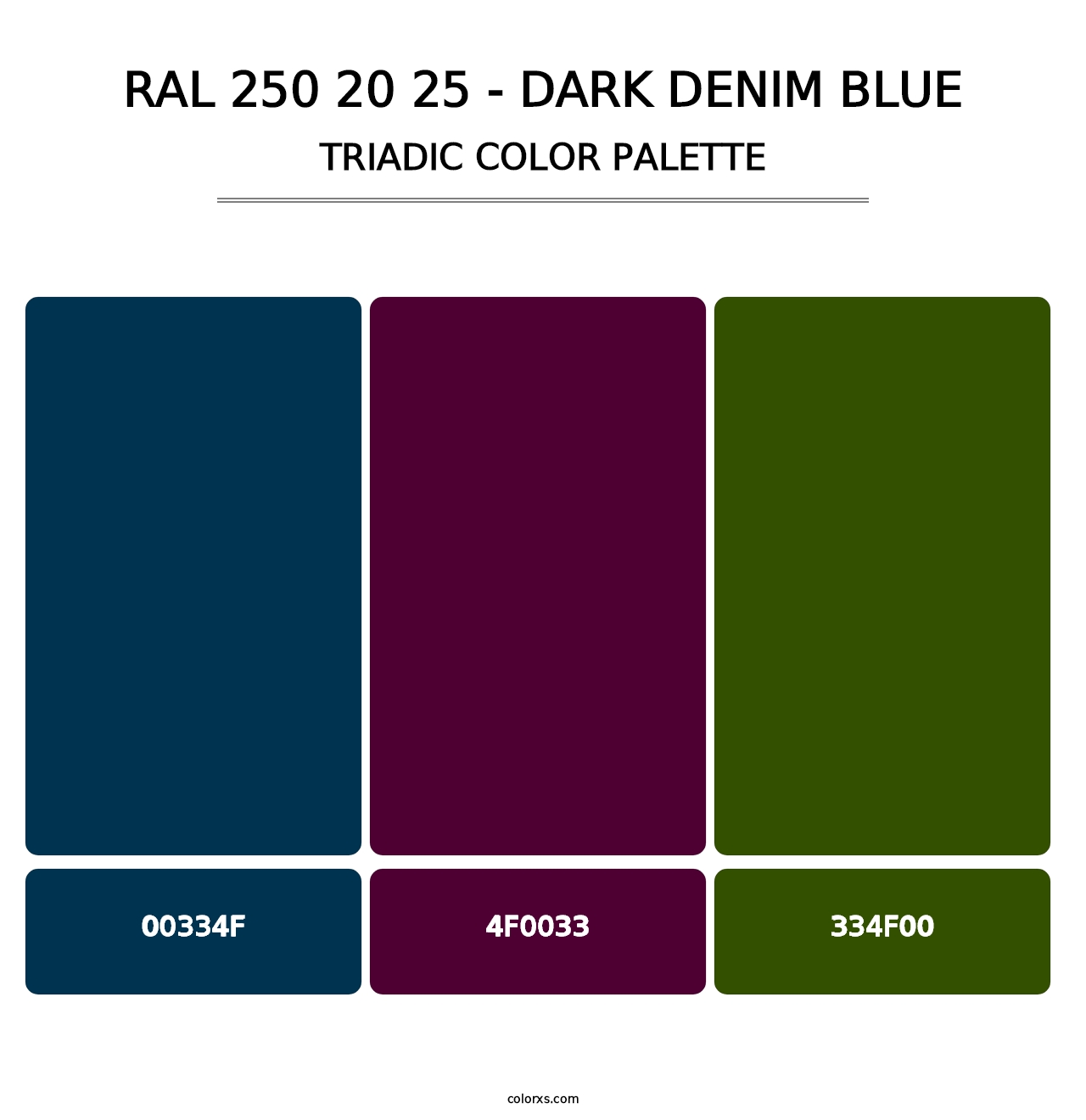 RAL 250 20 25 - Dark Denim Blue - Triadic Color Palette