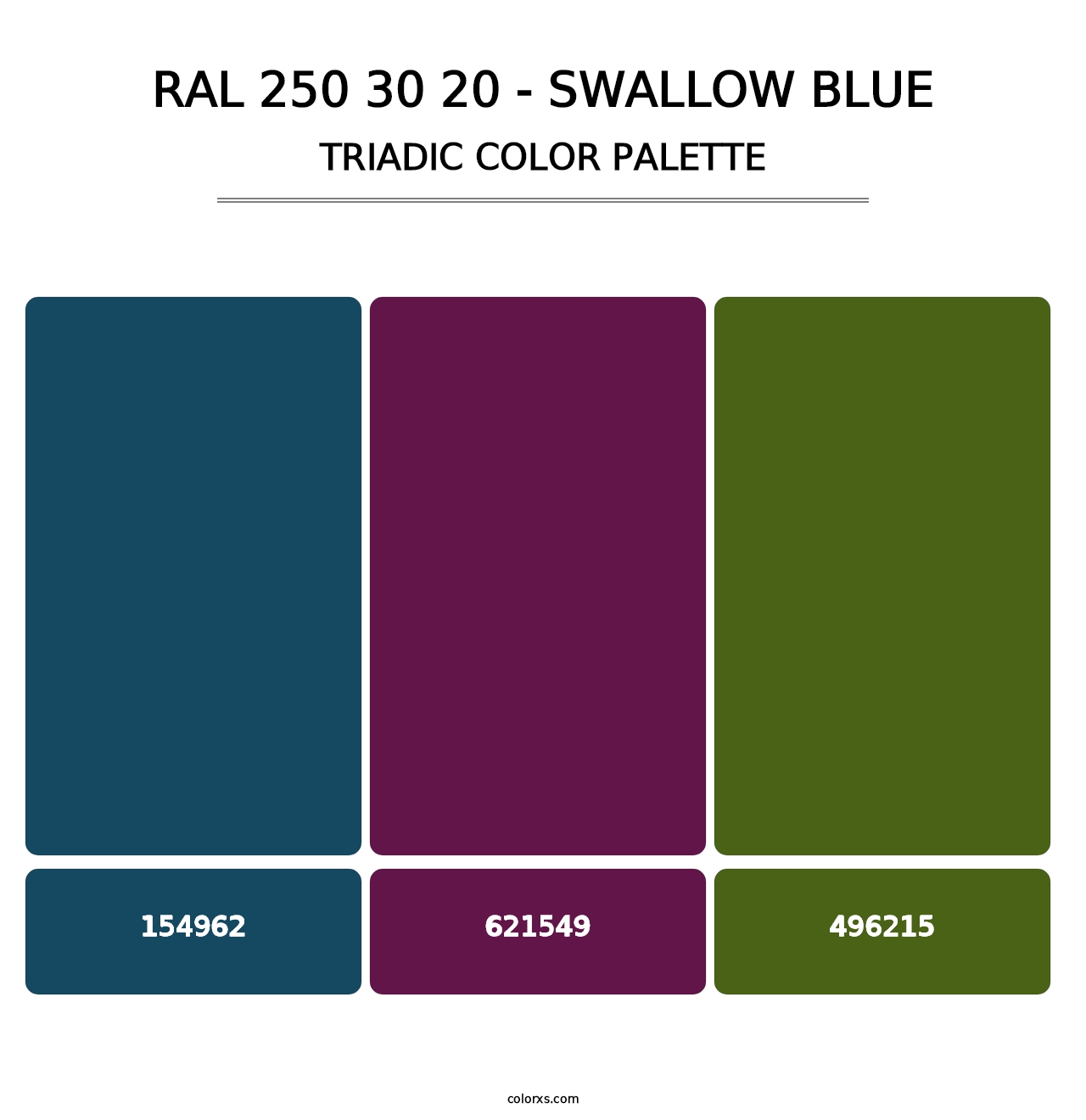 RAL 250 30 20 - Swallow Blue - Triadic Color Palette
