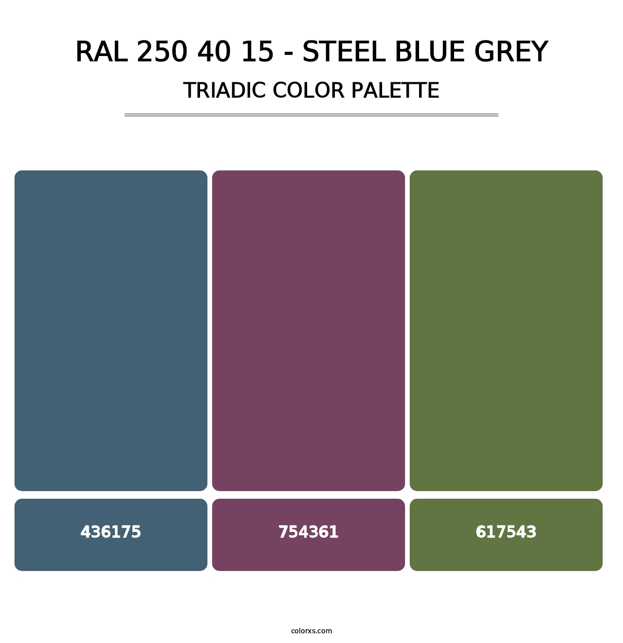 RAL 250 40 15 - Steel Blue Grey - Triadic Color Palette