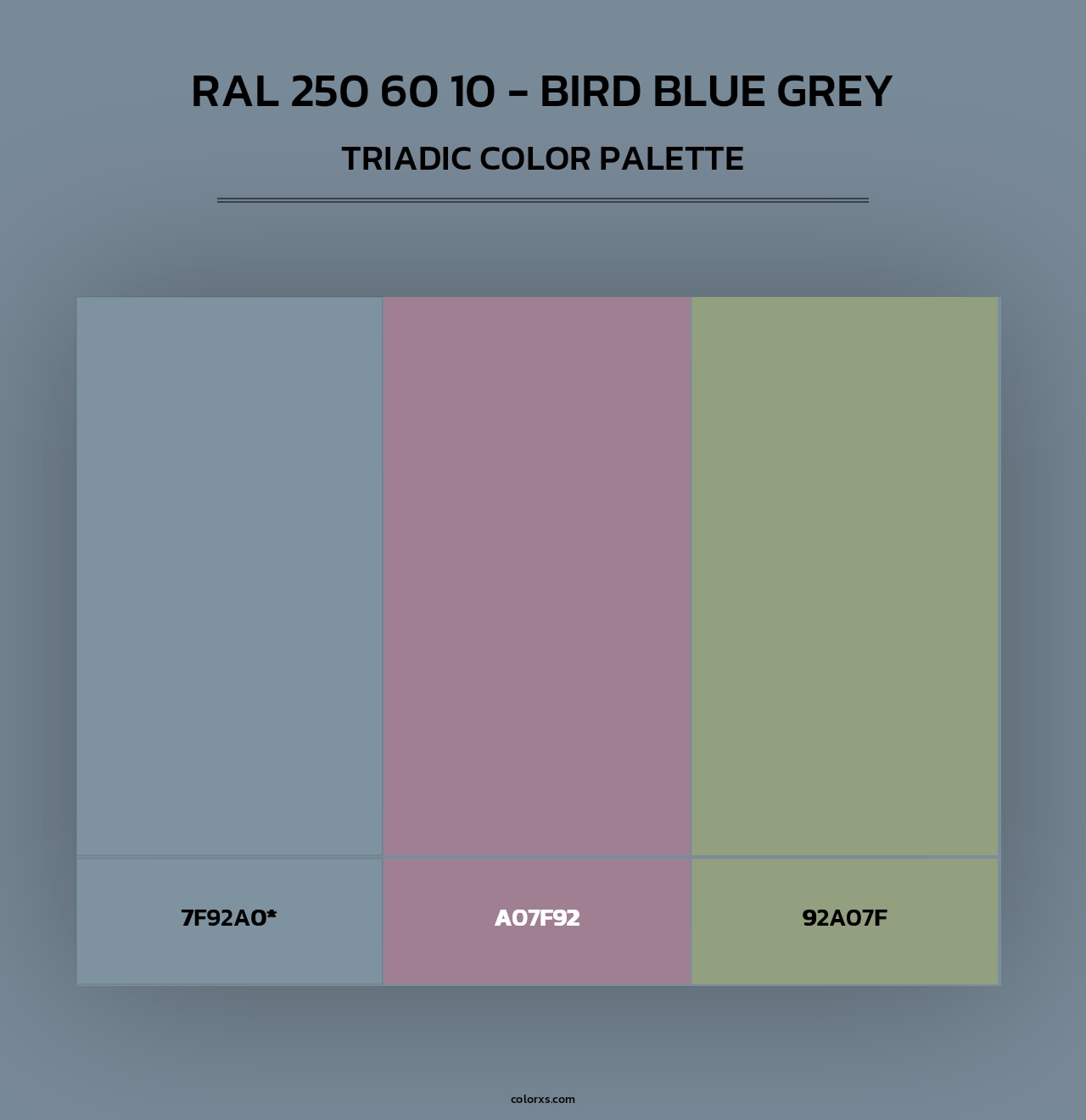 RAL 250 60 10 - Bird Blue Grey - Triadic Color Palette