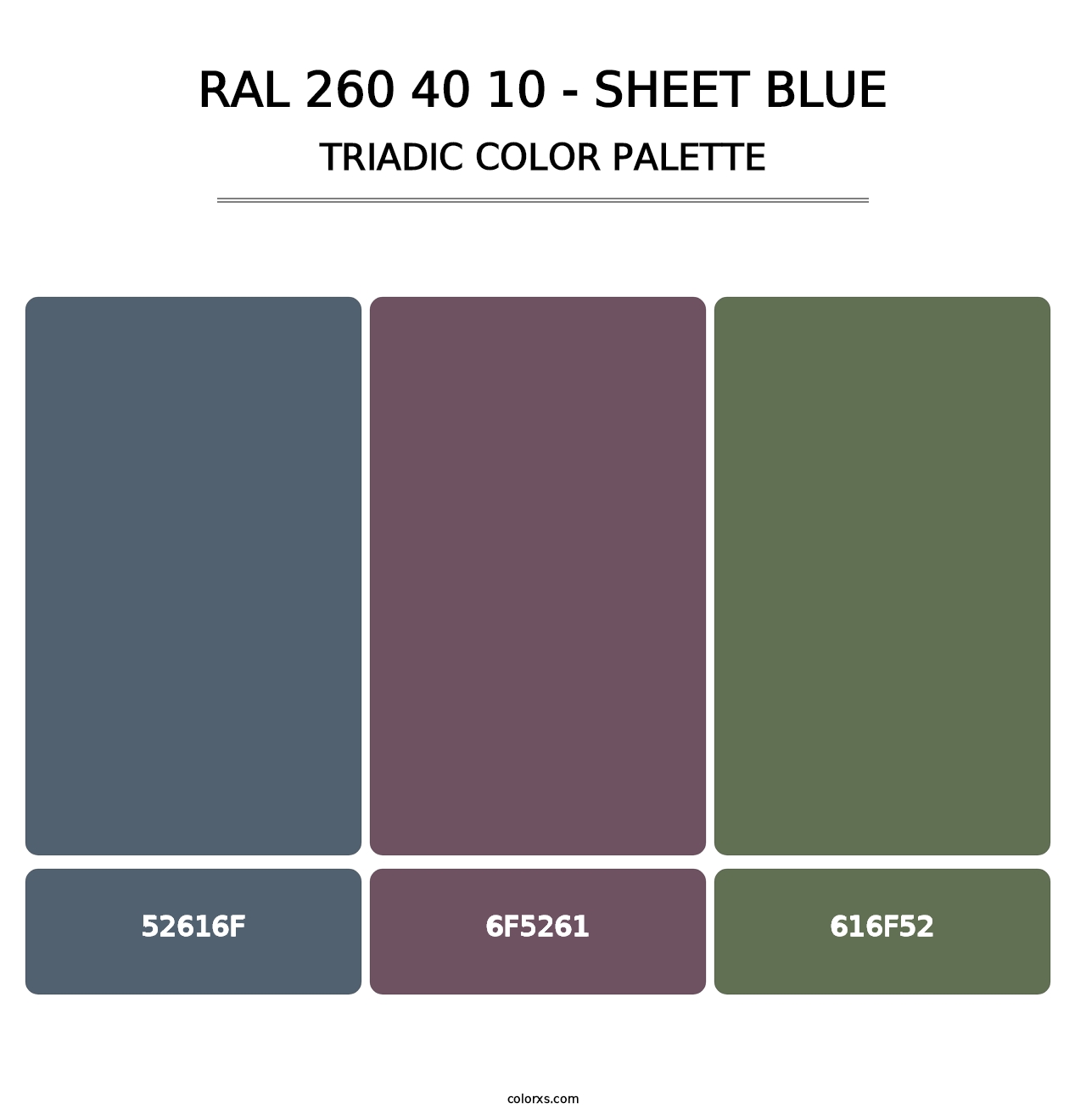 RAL 260 40 10 - Sheet Blue - Triadic Color Palette