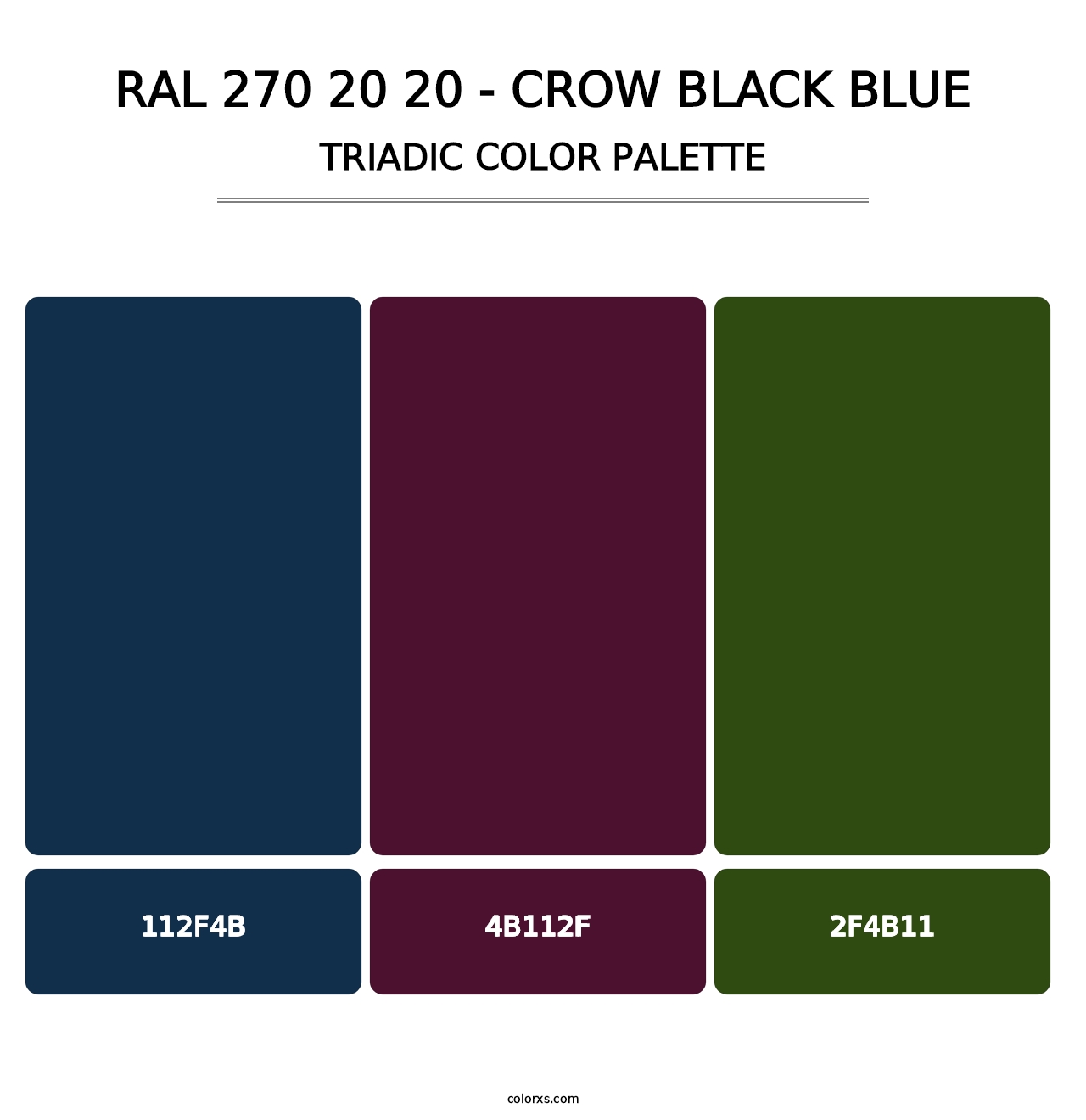 RAL 270 20 20 - Crow Black Blue - Triadic Color Palette