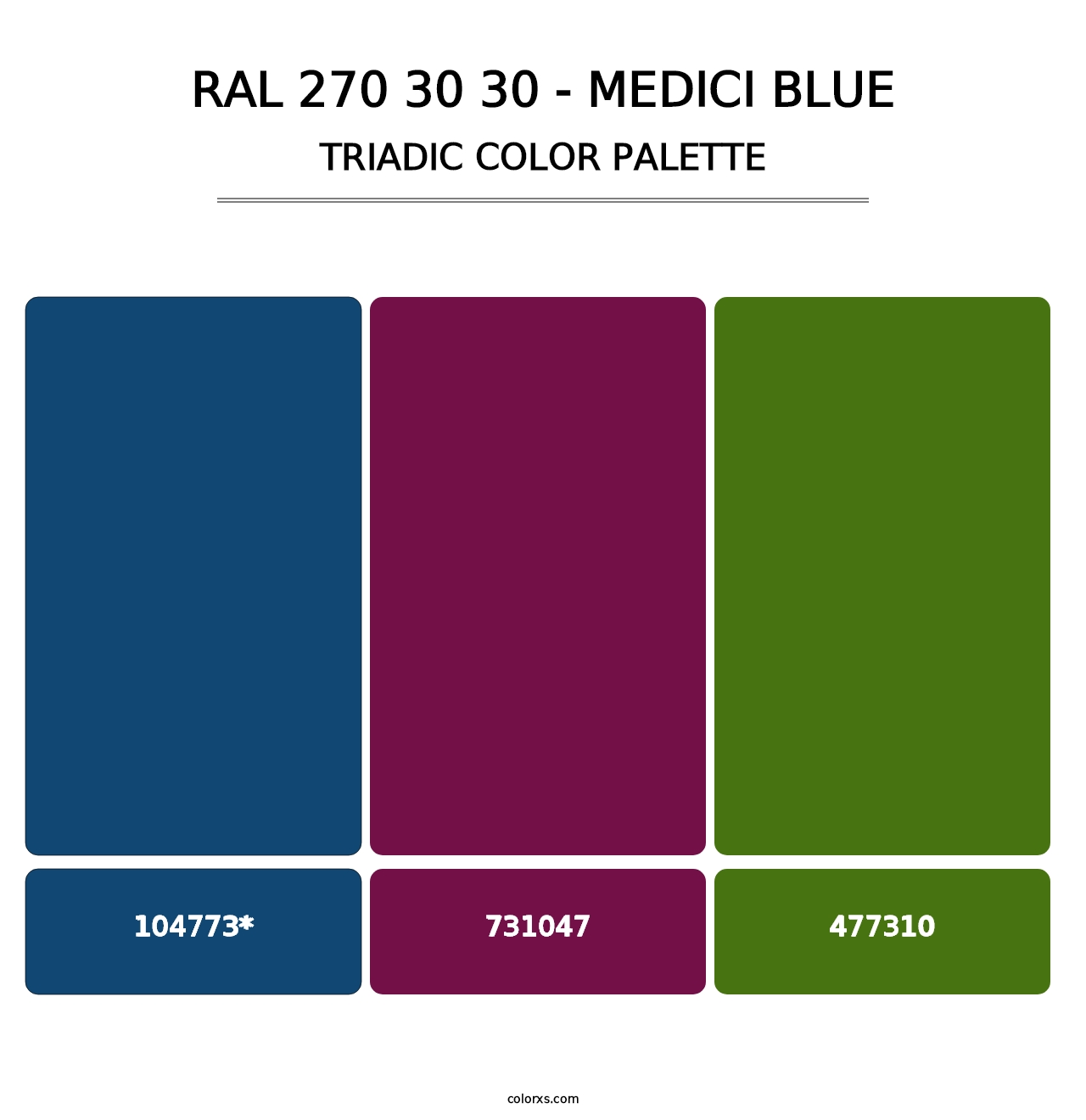 RAL 270 30 30 - Medici Blue - Triadic Color Palette
