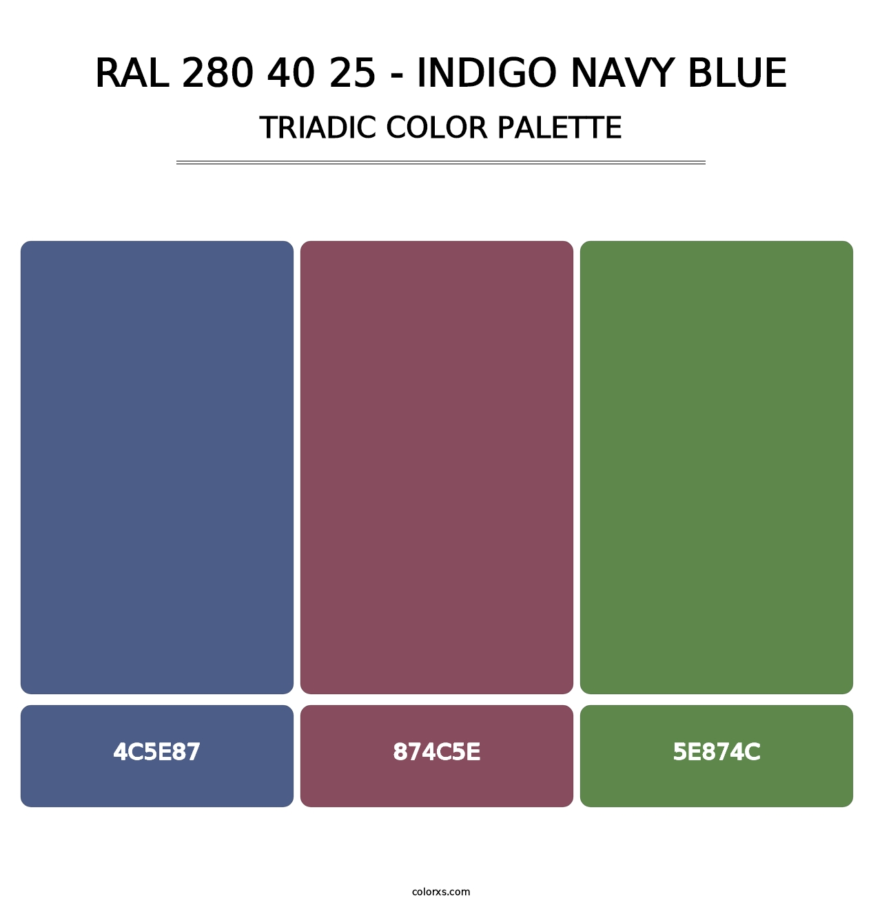 RAL 280 40 25 - Indigo Navy Blue - Triadic Color Palette