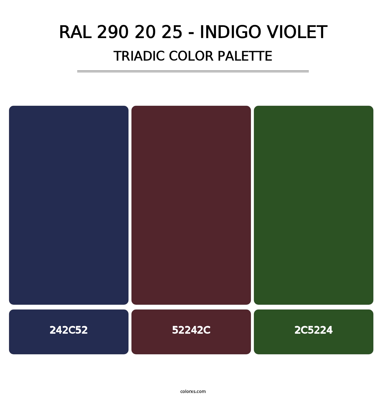 RAL 290 20 25 - Indigo Violet - Triadic Color Palette