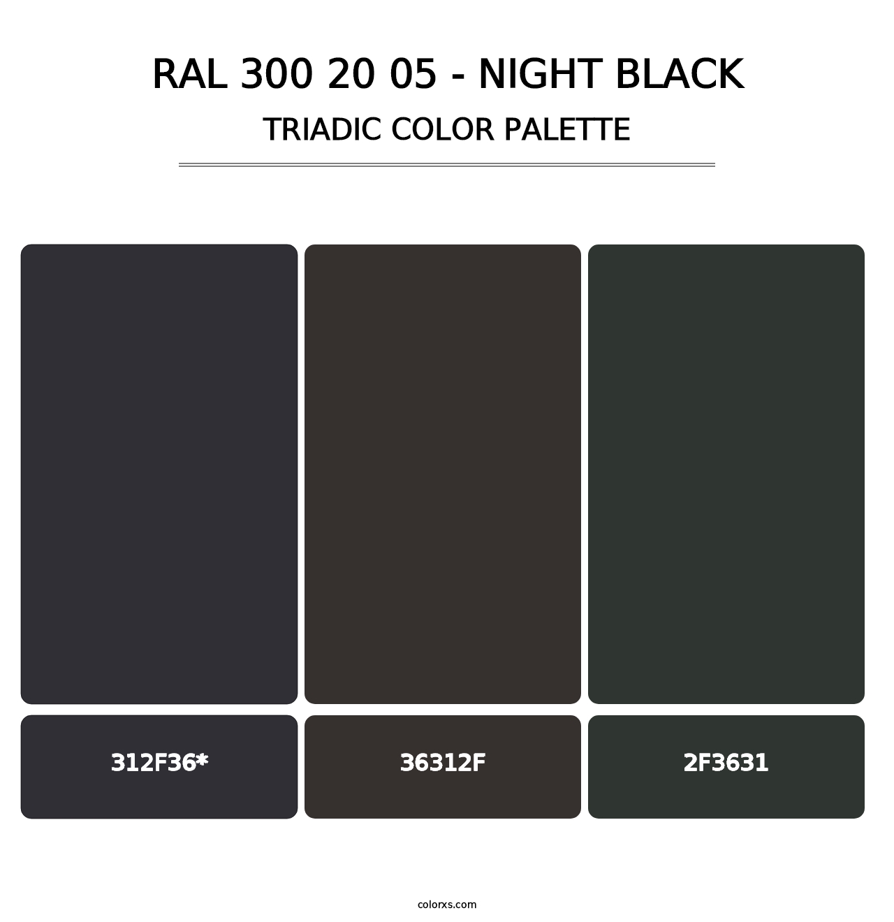 RAL 300 20 05 - Night Black - Triadic Color Palette