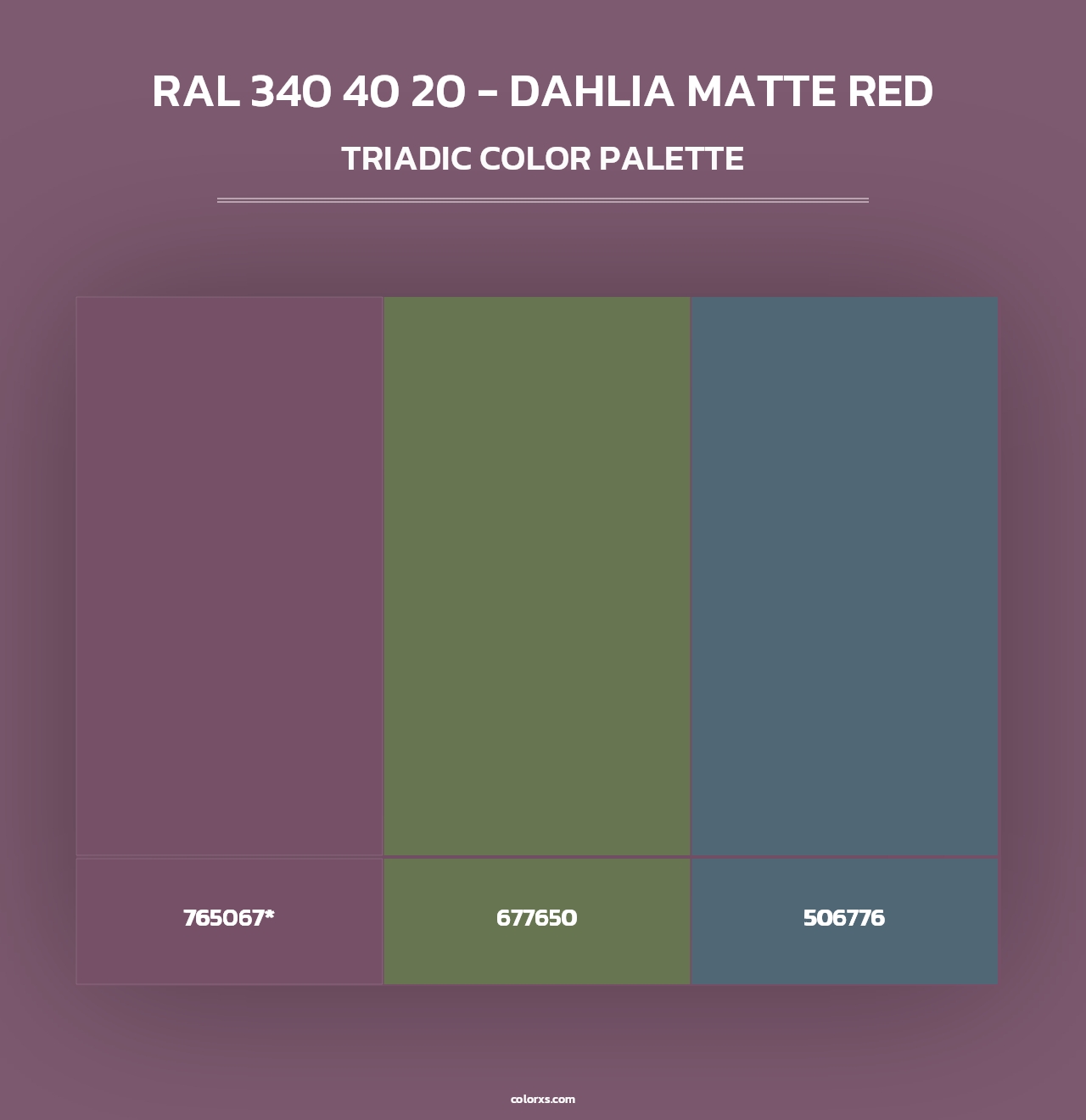 RAL 340 40 20 - Dahlia Matte Red - Triadic Color Palette