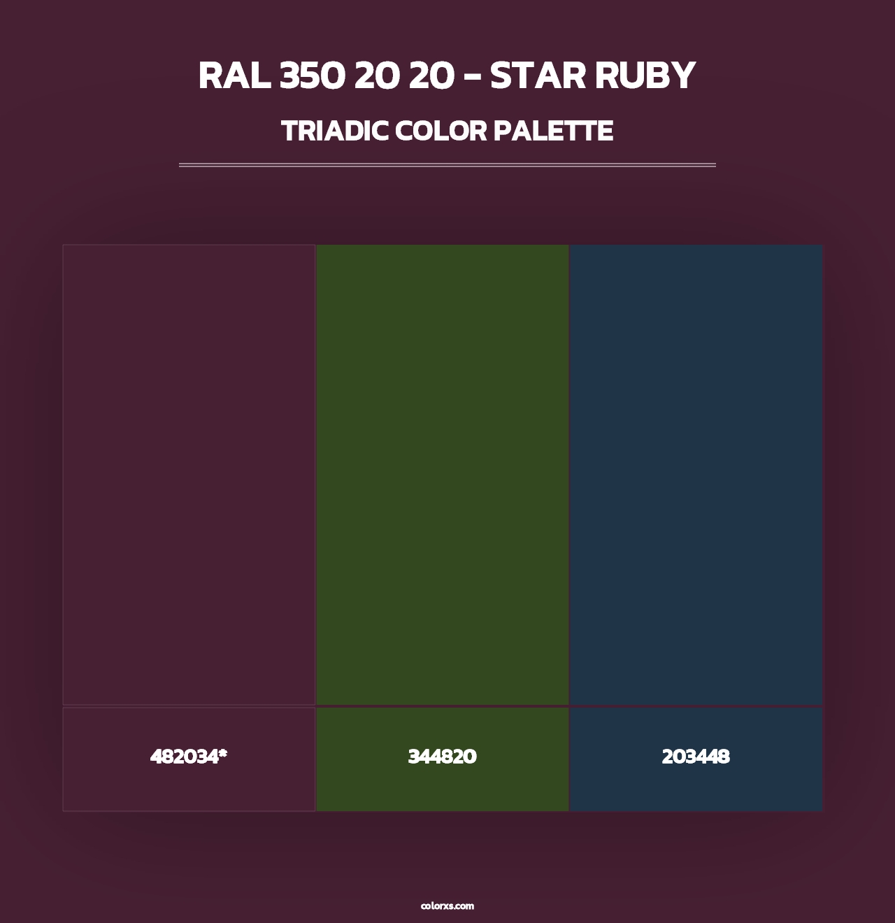 RAL 350 20 20 - Star Ruby - Triadic Color Palette