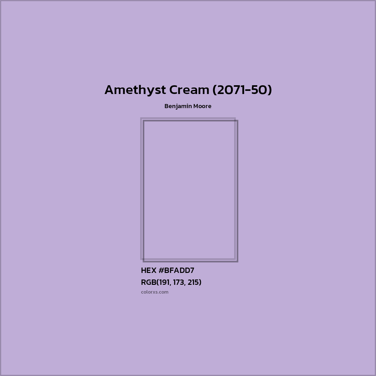 HEX #BFADD7 Amethyst Cream (2071-50) Paint Benjamin Moore - Color Code