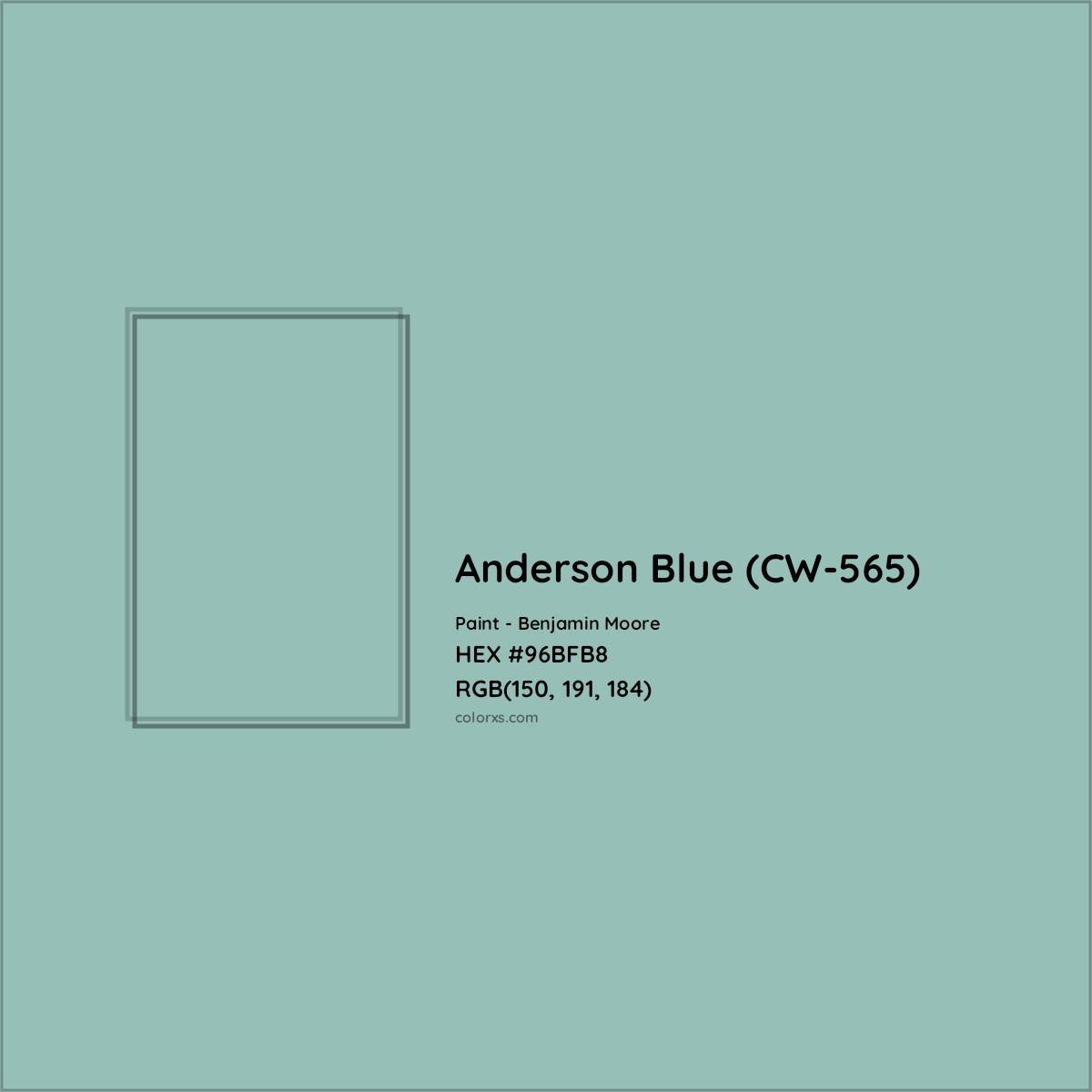 HEX #96BFB8 Anderson Blue (CW-565) Paint Benjamin Moore - Color Code