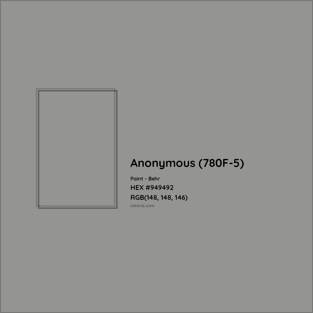 HEX #949492 Anonymous (780F-5) Paint Behr - Color Code