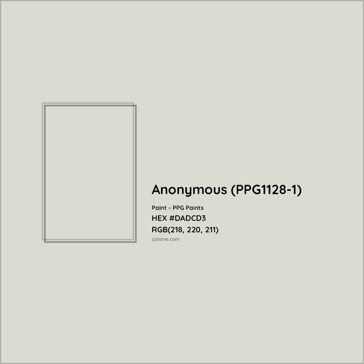 HEX #DADCD3 Anonymous (PPG1128-1) Paint PPG Paints - Color Code