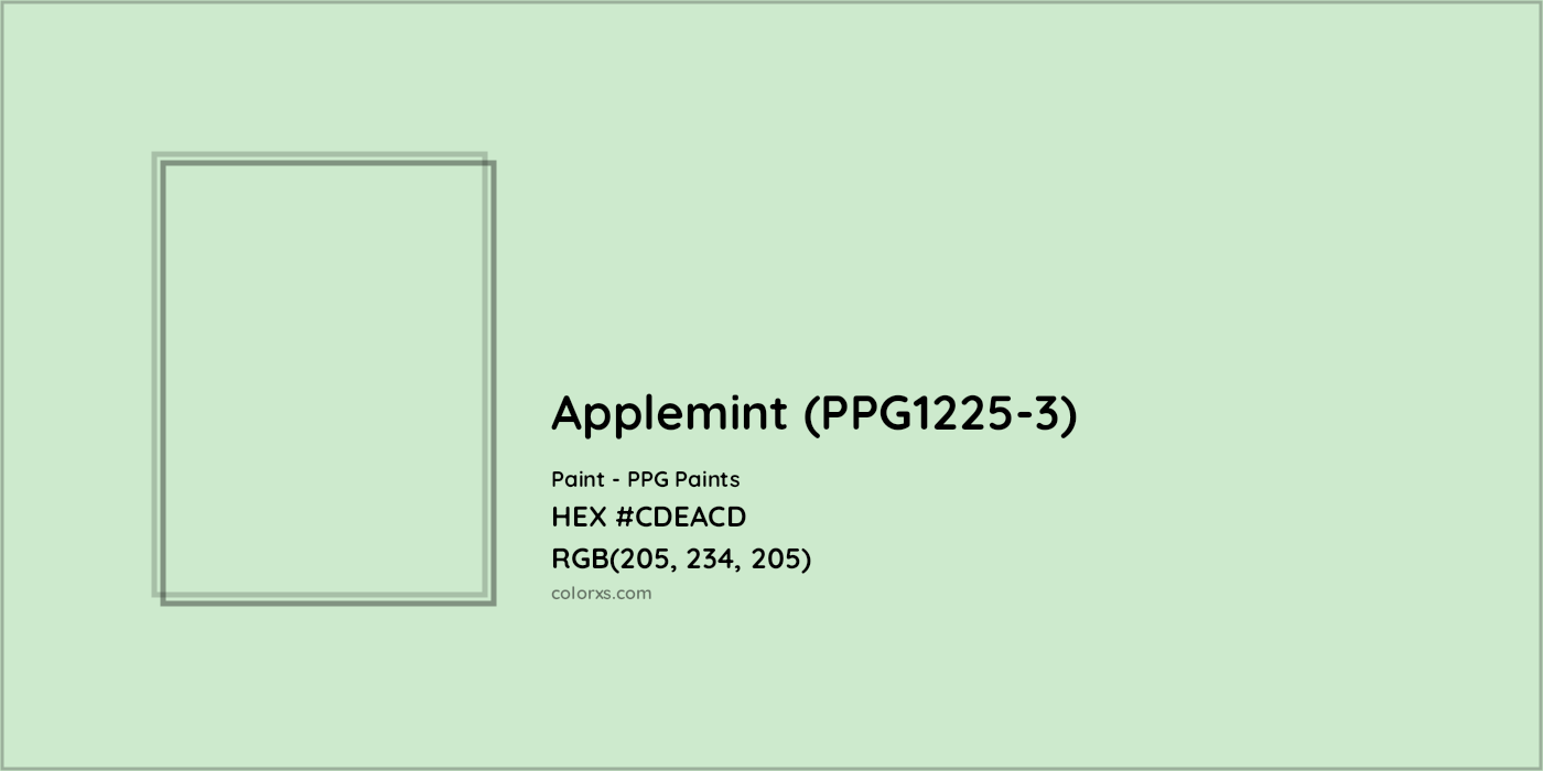 HEX #CDEACD Applemint (PPG1225-3) Paint PPG Paints - Color Code