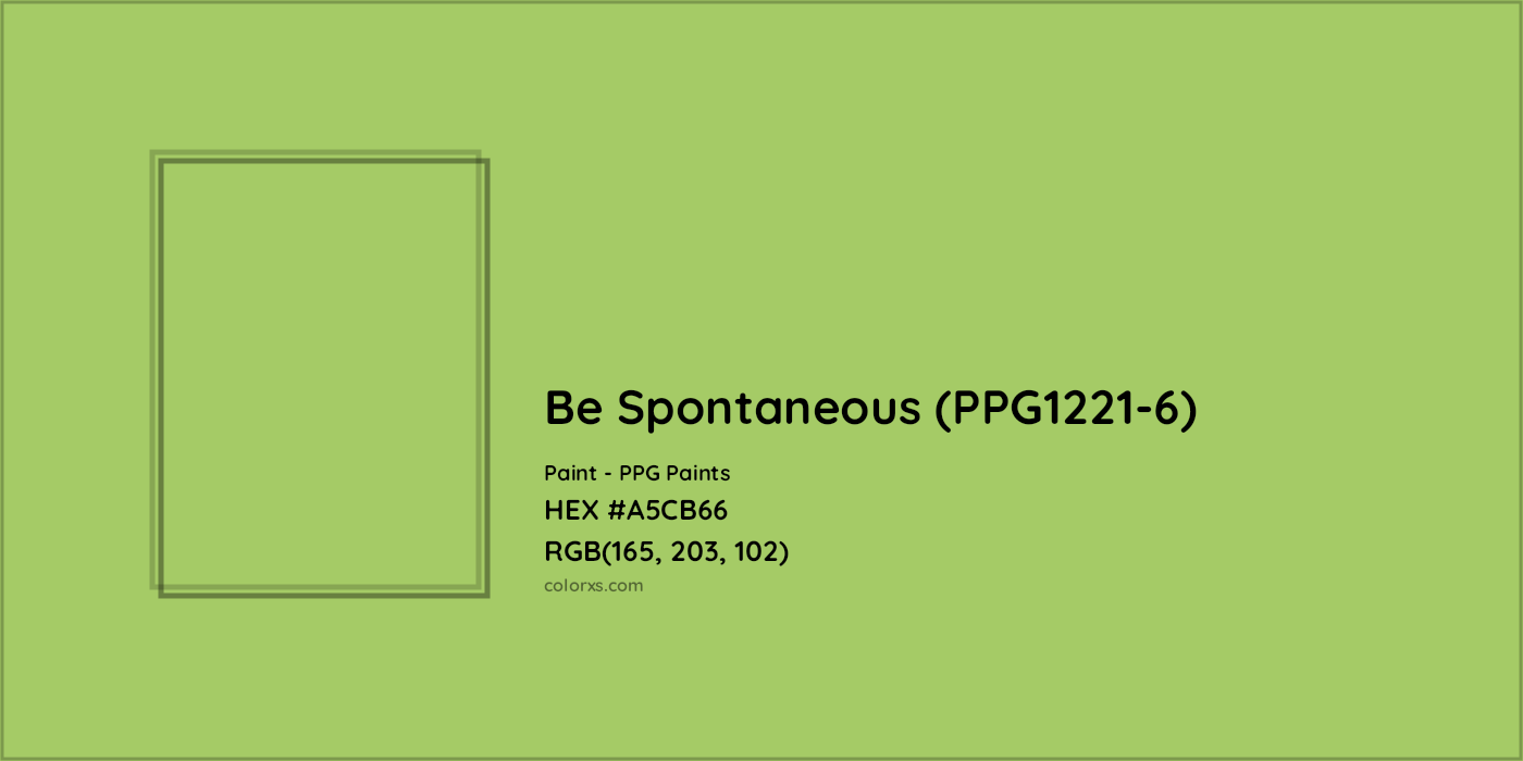HEX #A5CB66 Be Spontaneous (PPG1221-6) Paint PPG Paints - Color Code