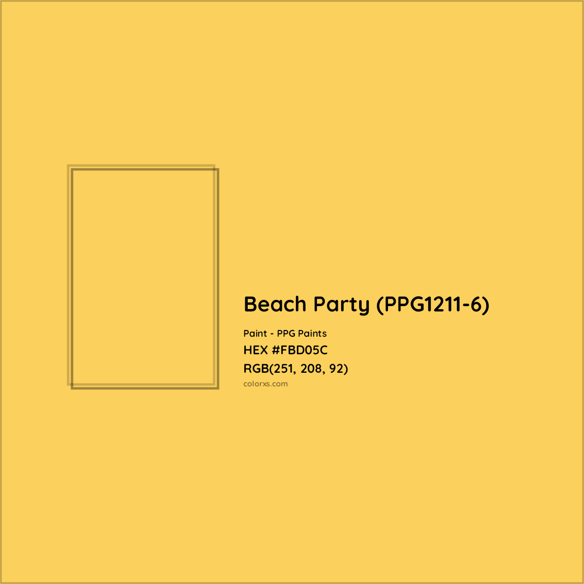 HEX #FBD05C Beach Party (PPG1211-6) Paint PPG Paints - Color Code