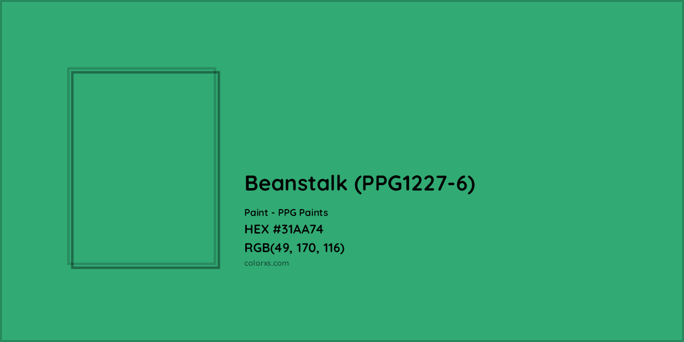 HEX #31AA74 Beanstalk (PPG1227-6) Paint PPG Paints - Color Code