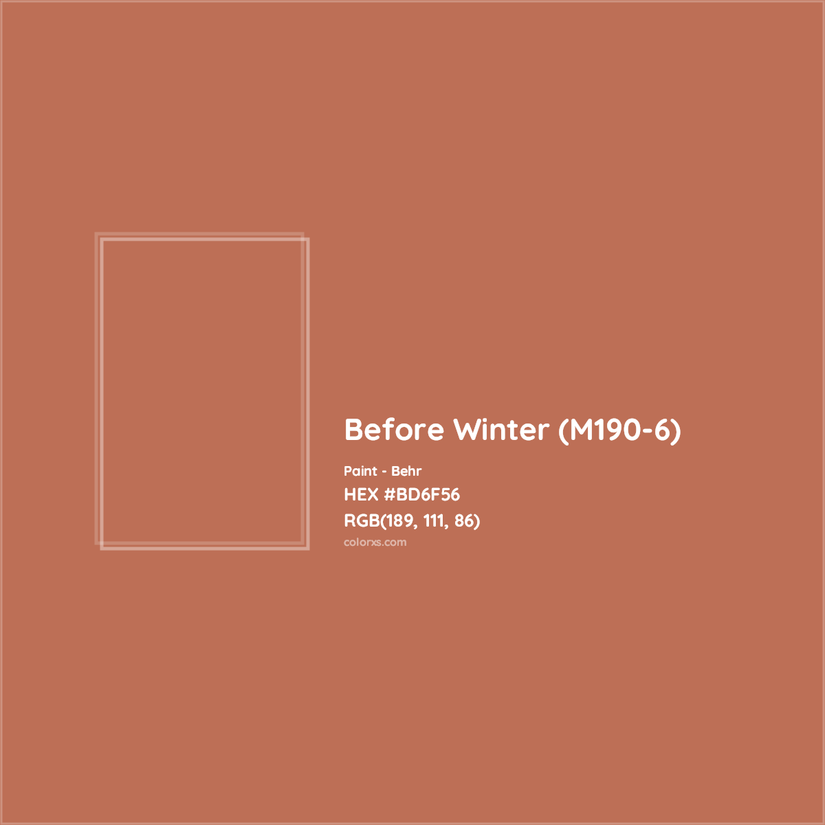HEX #BD6F56 Before Winter (M190-6) Paint Behr - Color Code