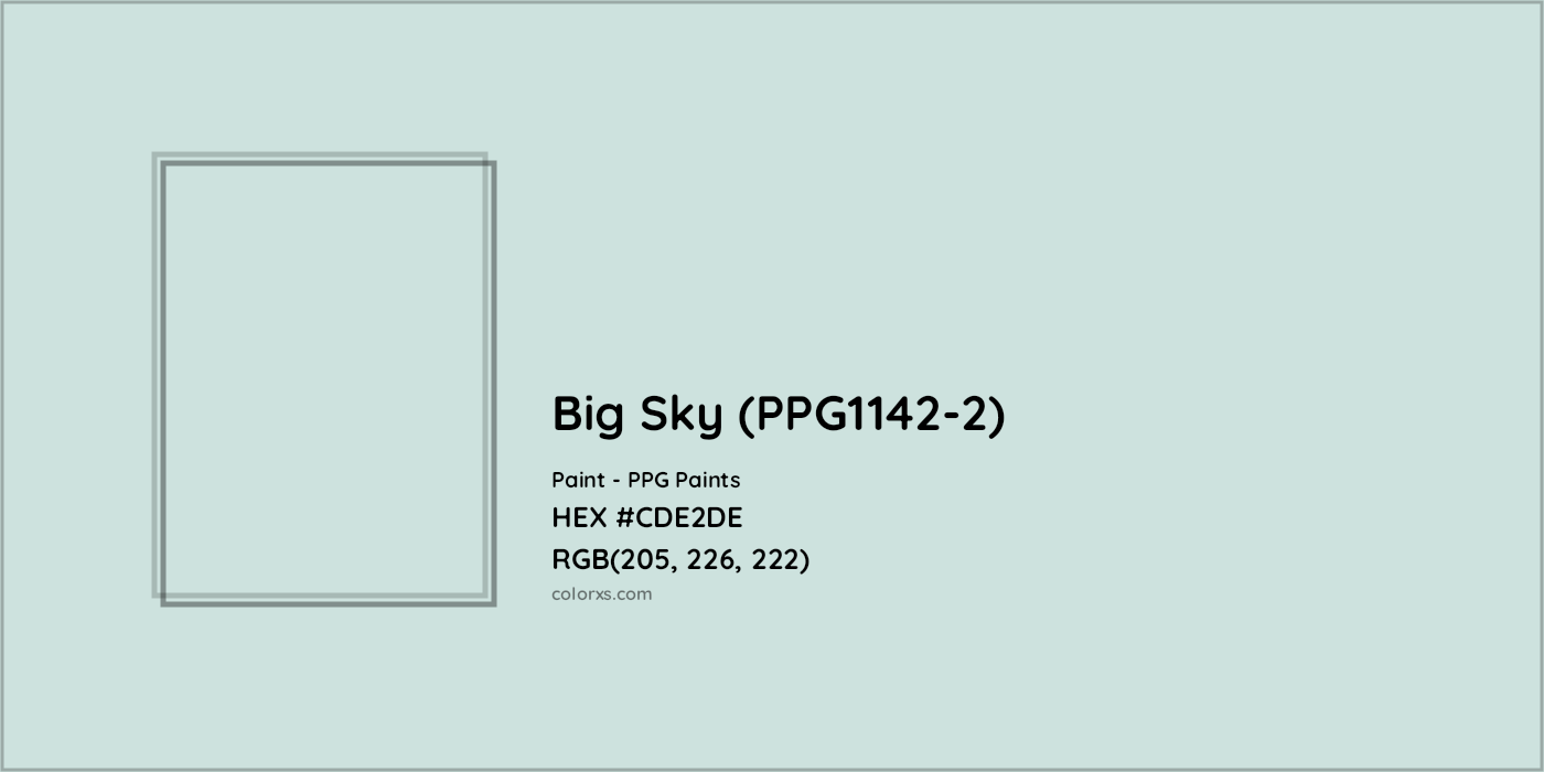 HEX #CDE2DE Big Sky (PPG1142-2) Paint PPG Paints - Color Code