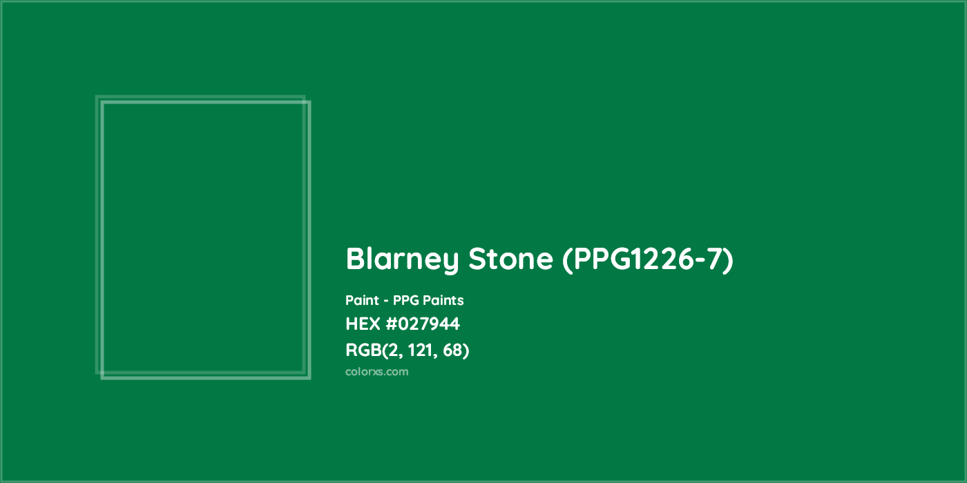HEX #027944 Blarney Stone (PPG1226-7) Paint PPG Paints - Color Code