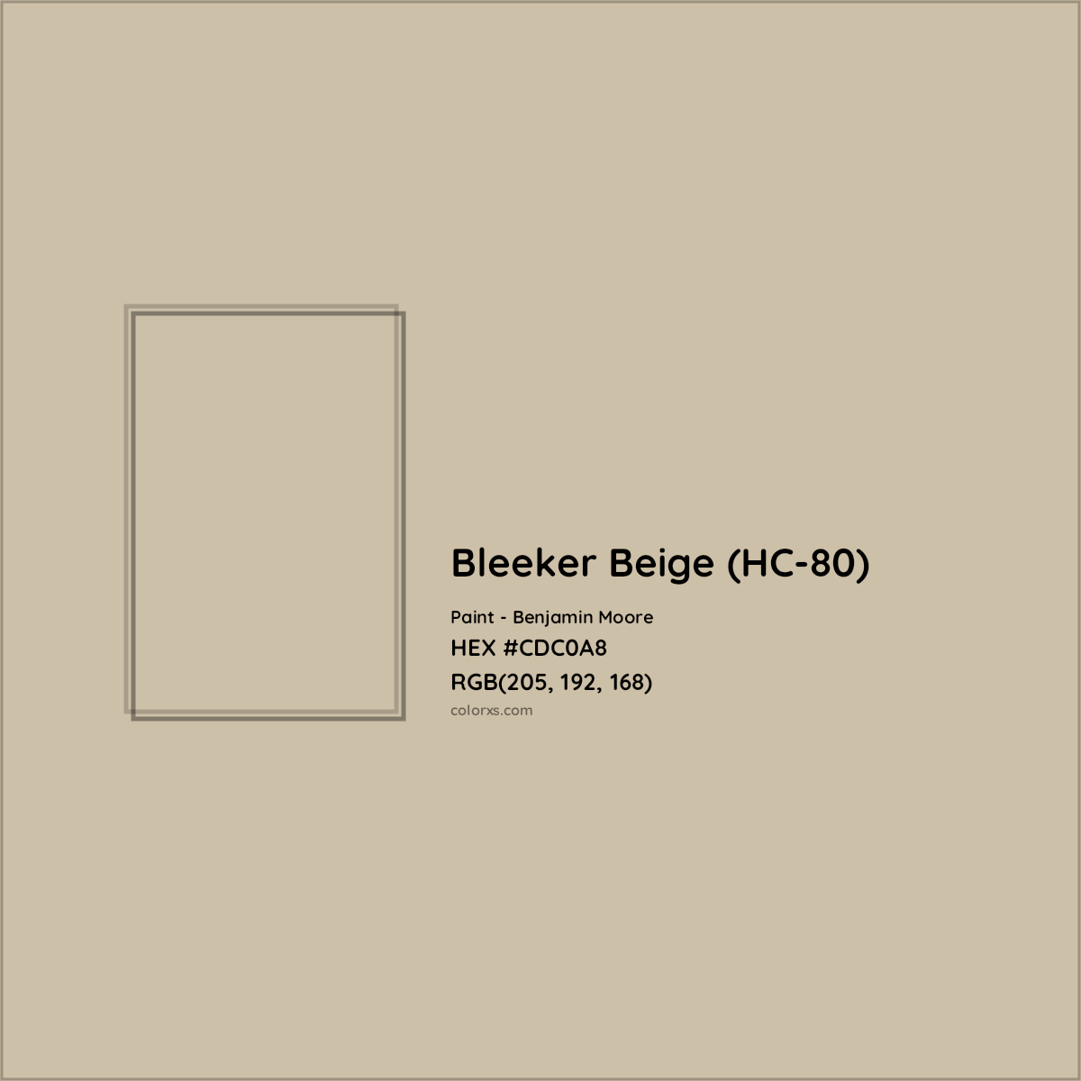 HEX #CDC0A8 Bleeker Beige (HC-80) Paint Benjamin Moore - Color Code