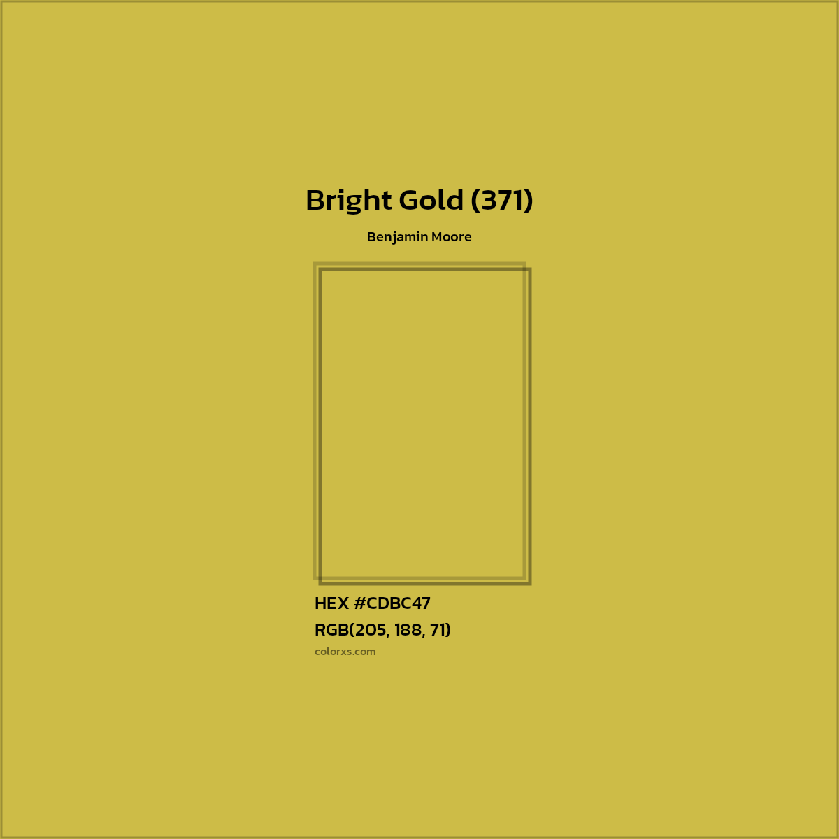 HEX #CDBC47 Bright Gold (371) Paint Benjamin Moore - Color Code