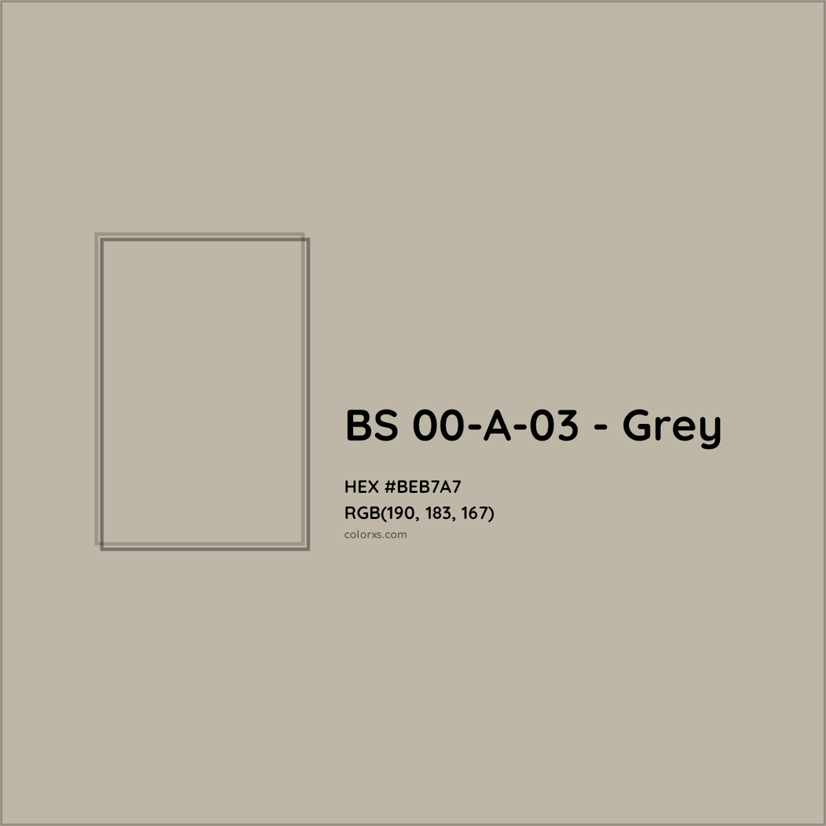 HEX #BEB7A7 BS 00-A-03 - Grey CMS British Standard 4800 - Color Code