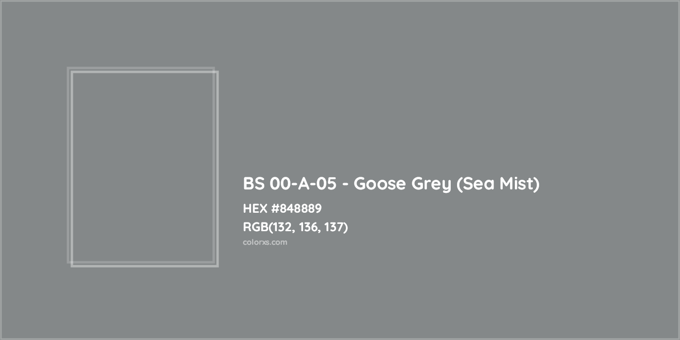 HEX #848889 BS 00-A-05 - Goose Grey (Sea Mist) CMS British Standard 4800 - Color Code