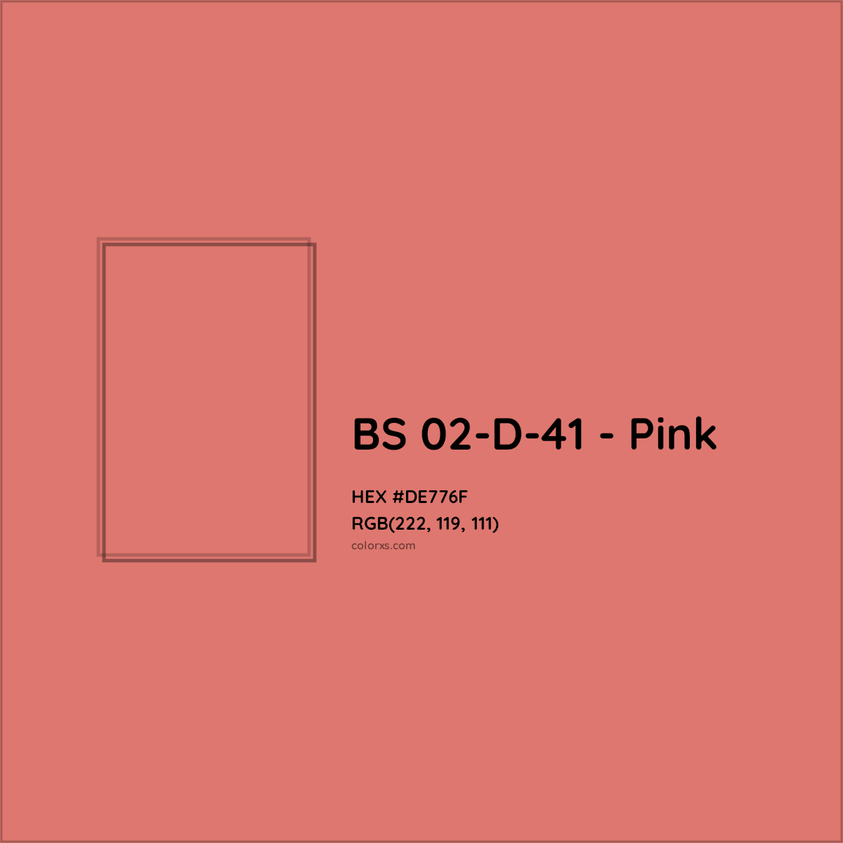 HEX #DE776F BS 02-D-41 - Pink CMS British Standard 4800 - Color Code