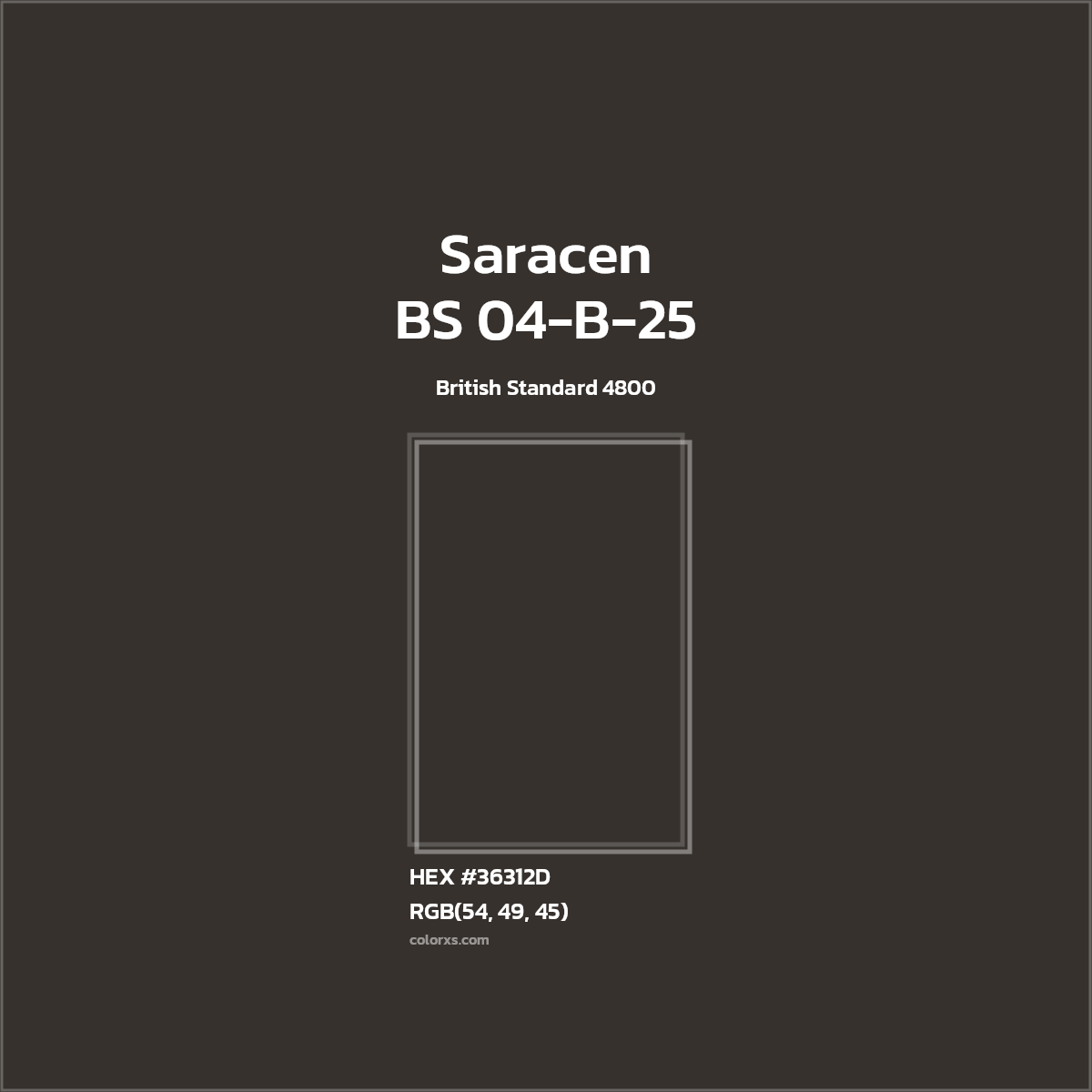 HEX #36312D BS 04-B-25 - Saracen CMS British Standard 4800 - Color Code