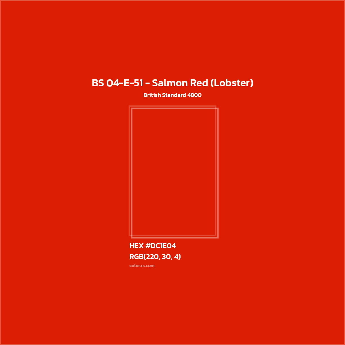 HEX #DC1E04 BS 04-E-51 - Salmon Red (Lobster) CMS British Standard 4800 - Color Code