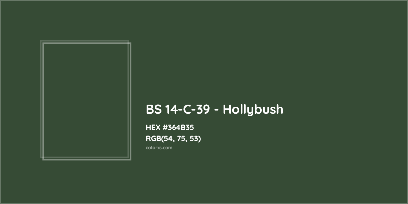 HEX #364B35 BS 14-C-39 - Hollybush CMS British Standard 4800 - Color Code