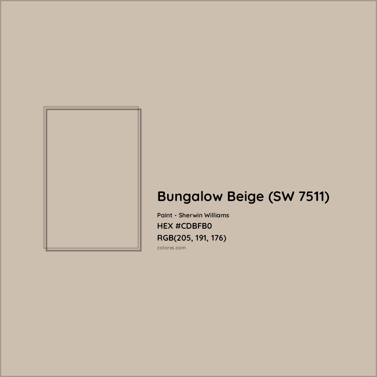 HEX #CDBFB0 Bungalow Beige (SW 7511) Paint Sherwin Williams - Color Code