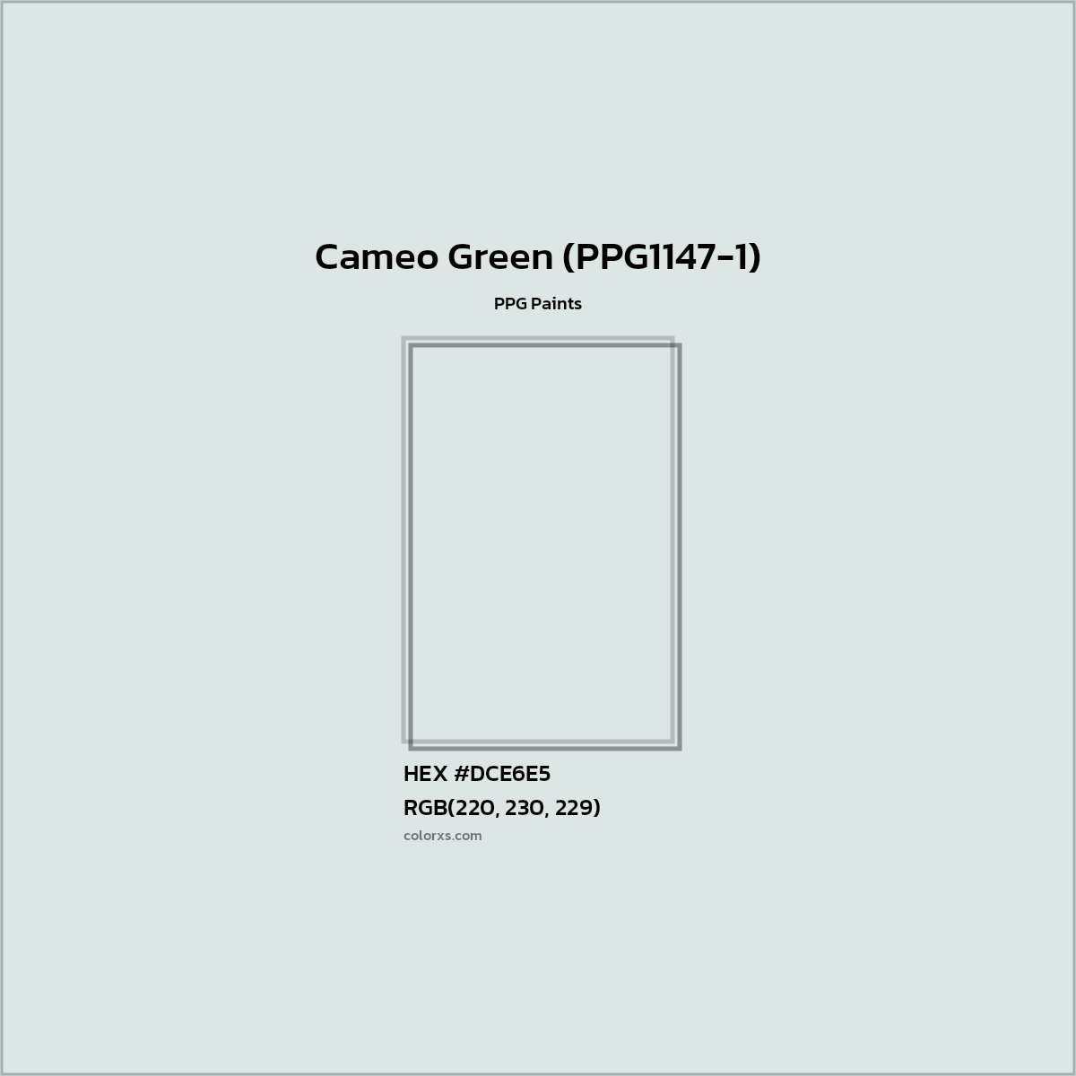 HEX #DCE6E5 Cameo Green (PPG1147-1) Paint PPG Paints - Color Code