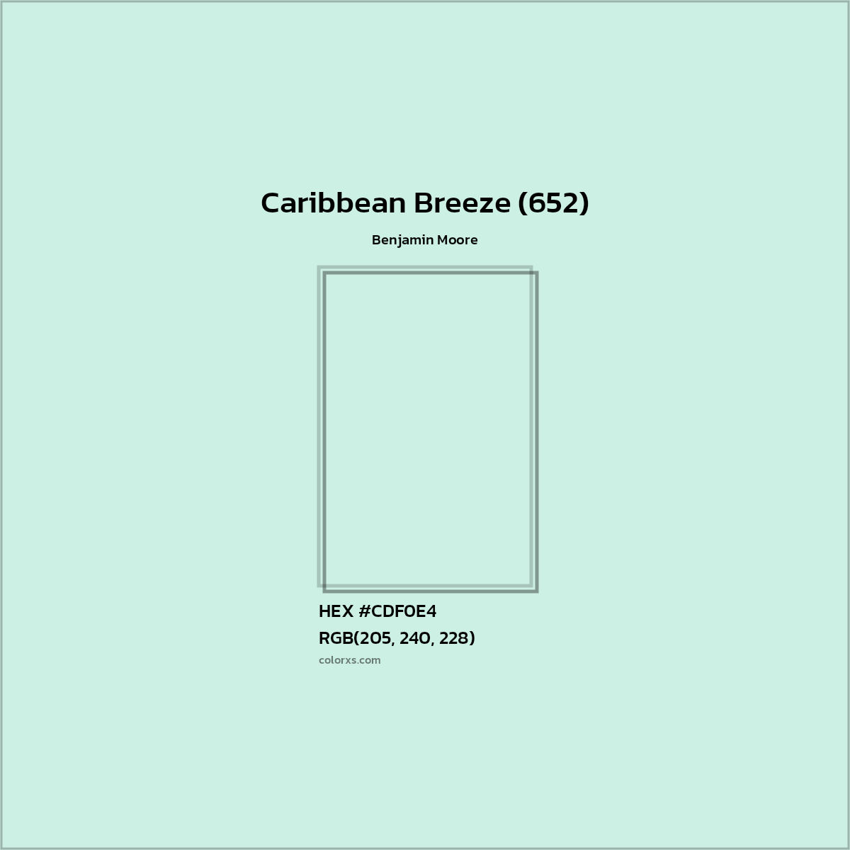 HEX #CDF0E4 Caribbean Breeze (652) Paint Benjamin Moore - Color Code