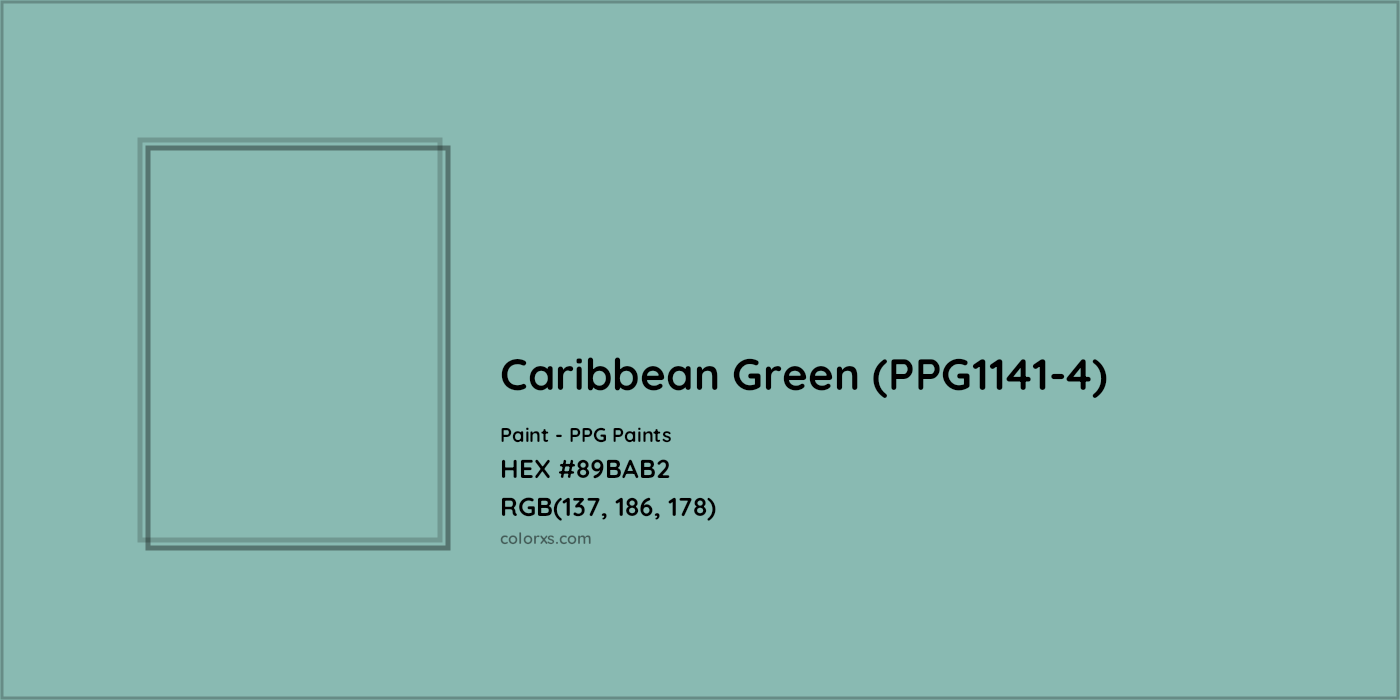 HEX #89BAB2 Caribbean Green (PPG1141-4) Paint PPG Paints - Color Code