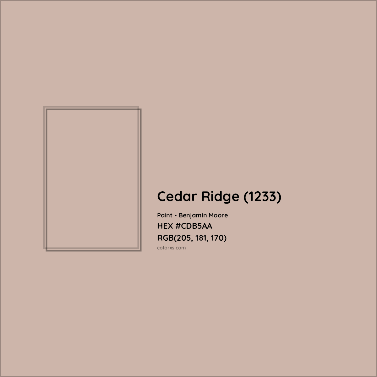 HEX #CDB5AA Cedar Ridge (1233) Paint Benjamin Moore - Color Code