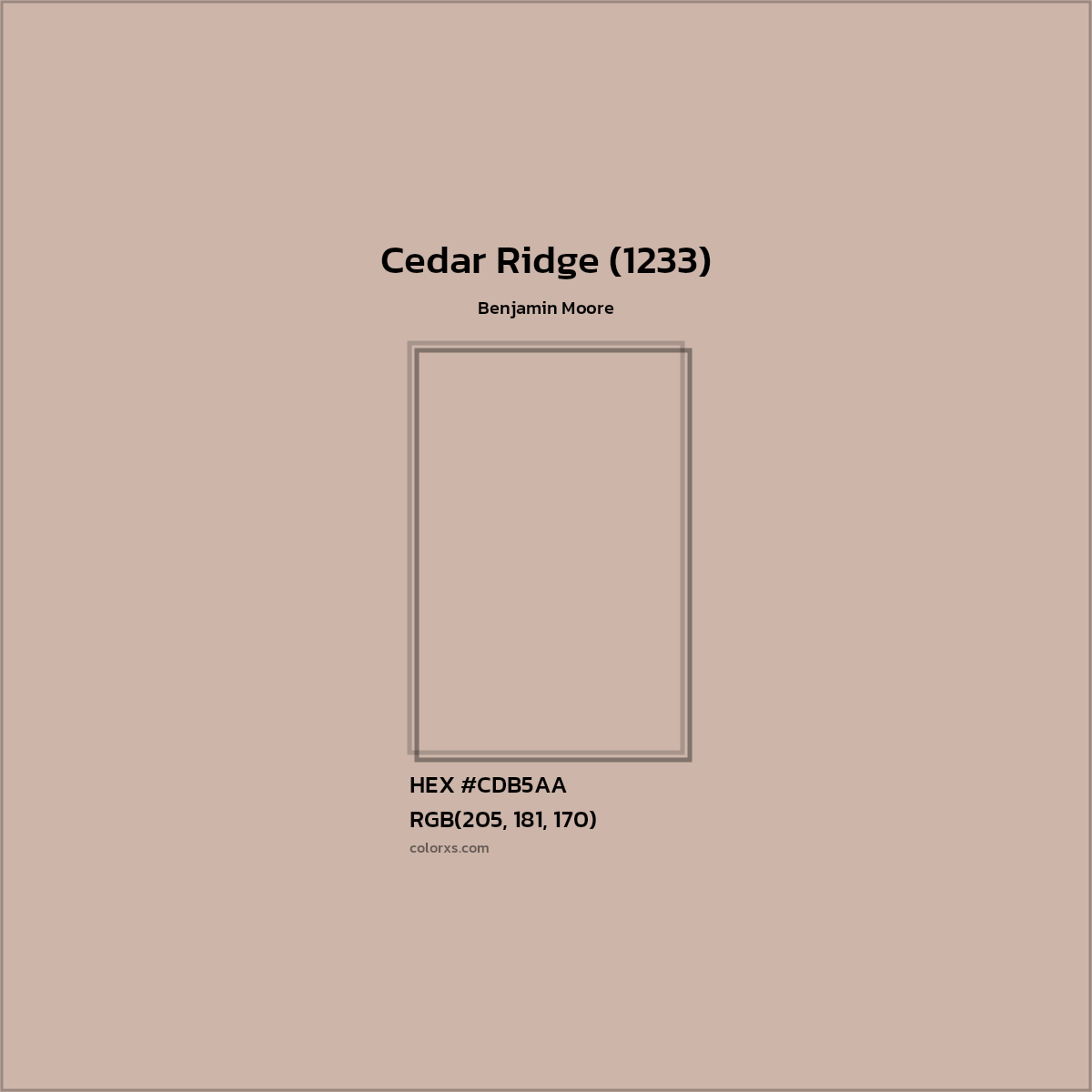 HEX #CDB5AA Cedar Ridge (1233) Paint Benjamin Moore - Color Code