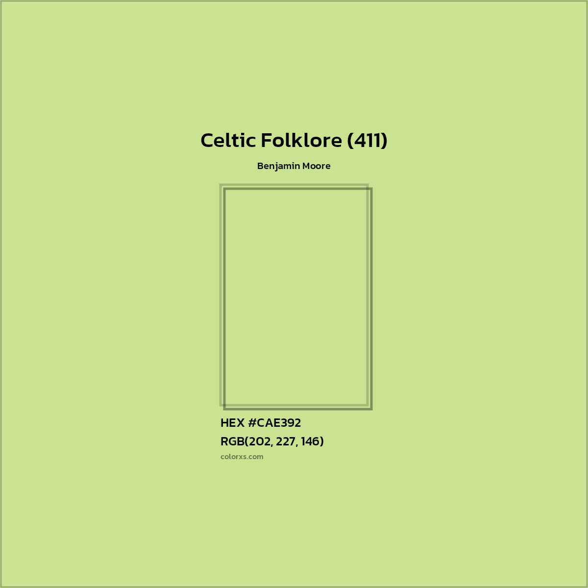 HEX #CAE392 Celtic Folklore (411) Paint Benjamin Moore - Color Code