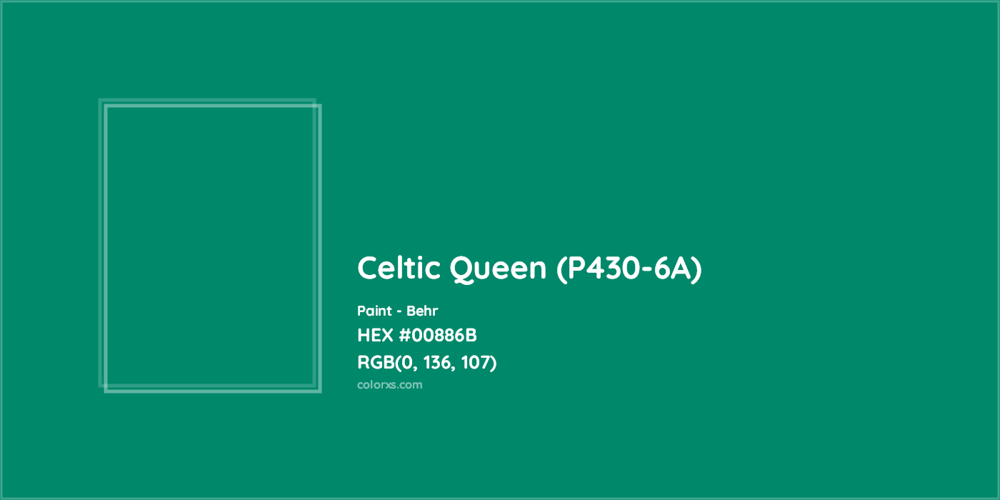 HEX #00886B Celtic Queen (P430-6A) Paint Behr - Color Code